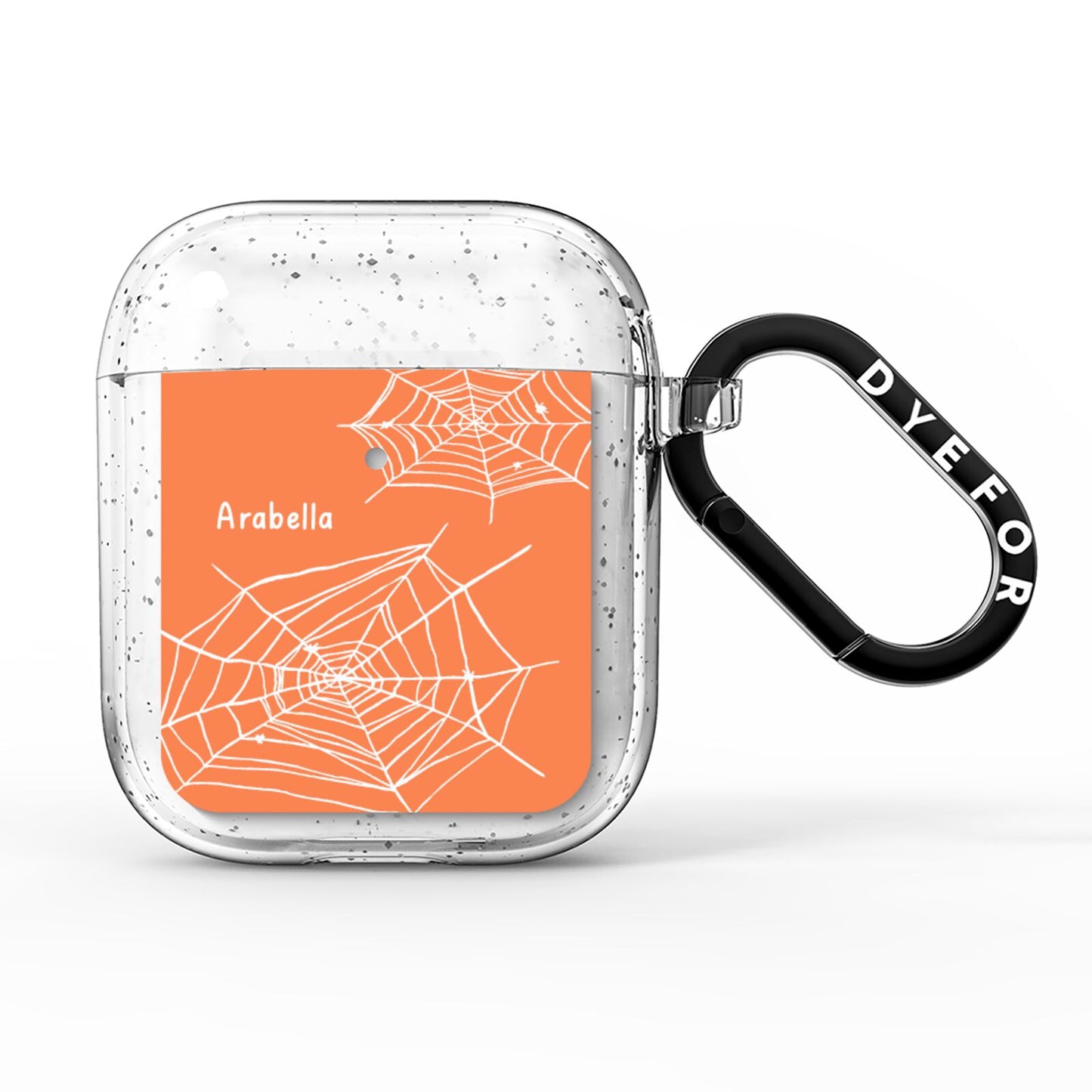 Personalised Orange Cobweb AirPods Glitter Case