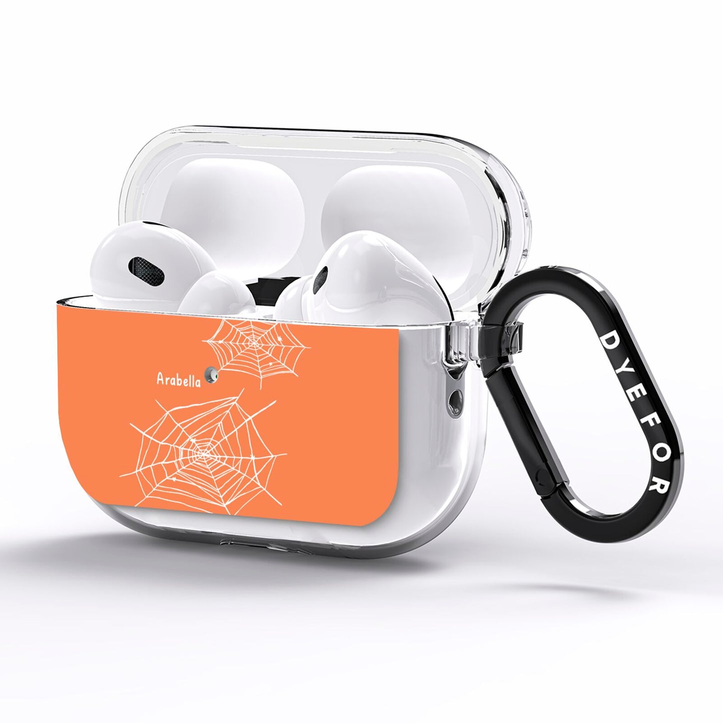 Personalised Orange Cobweb AirPods Pro Clear Case Side Image