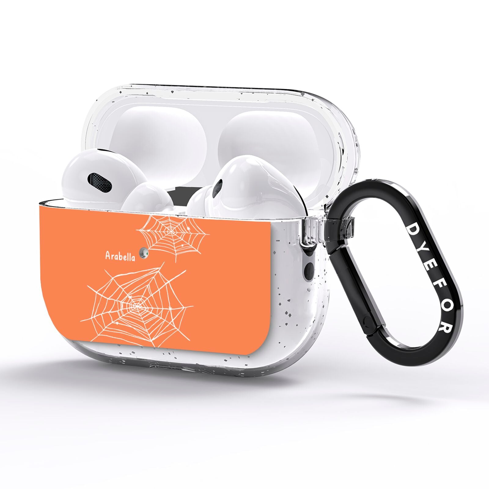 Personalised Orange Cobweb AirPods Pro Glitter Case Side Image