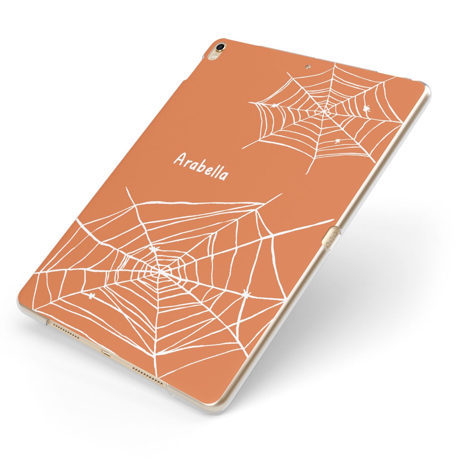 Personalised Orange Cobweb Apple iPad Case on Gold iPad Side View