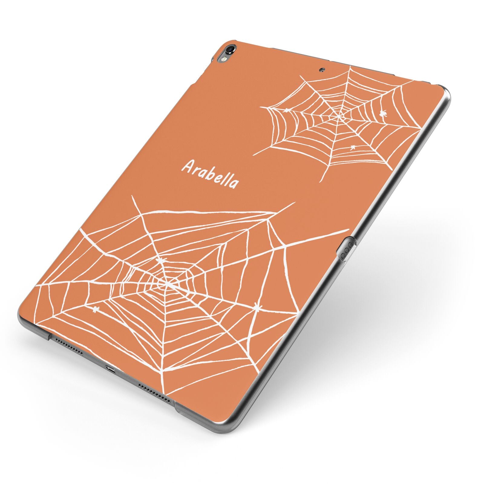 Personalised Orange Cobweb Apple iPad Case on Grey iPad Side View