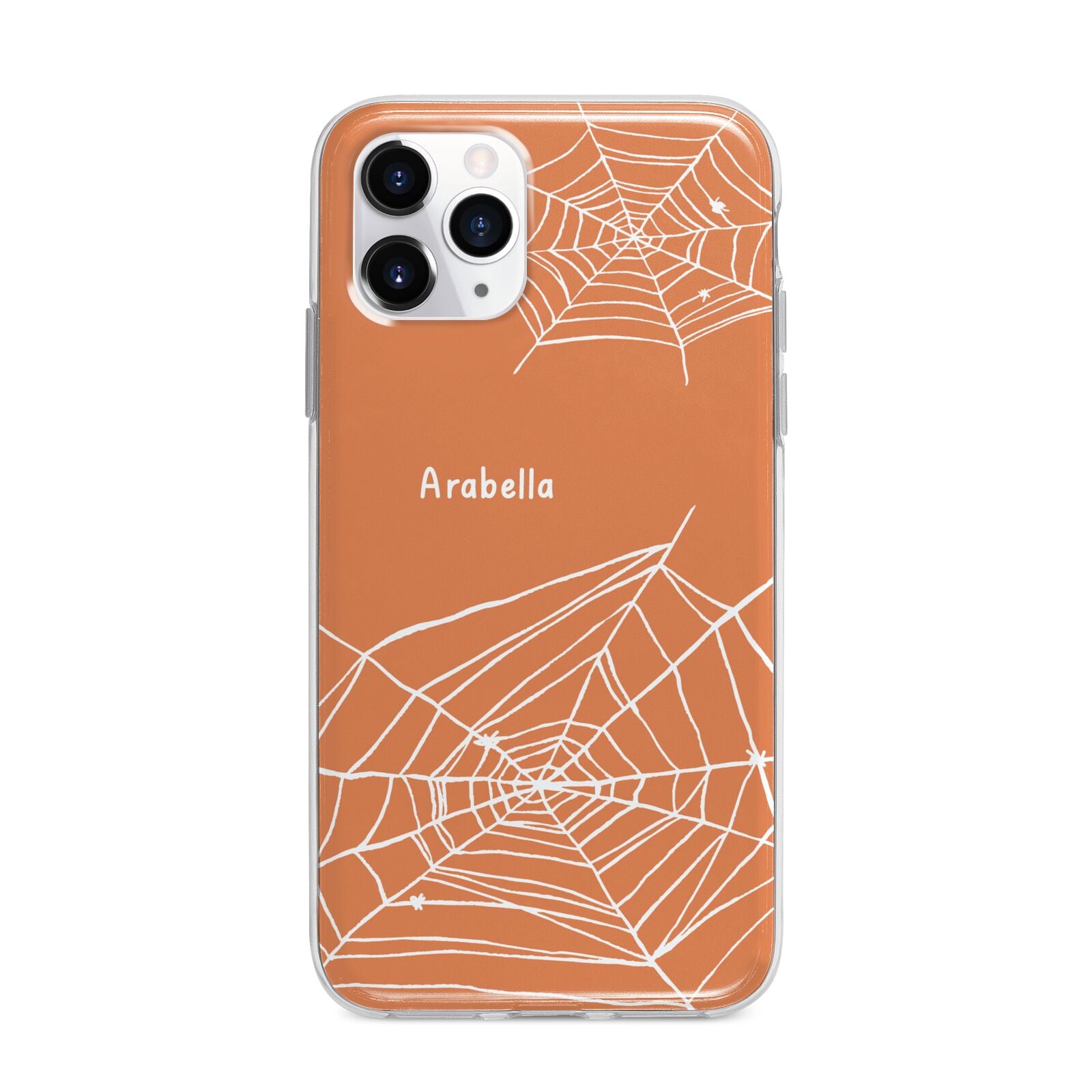 Personalised Orange Cobweb Apple iPhone 11 Pro Max in Silver with Bumper Case