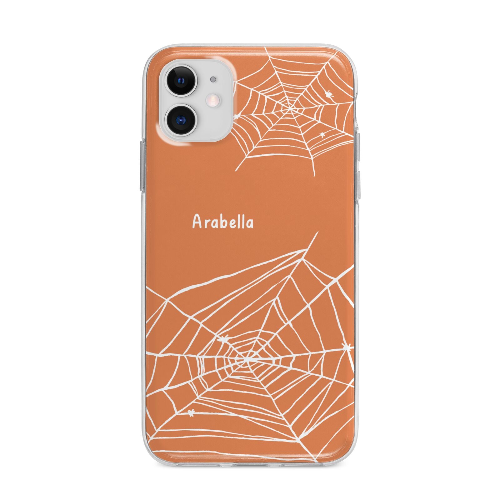 Personalised Orange Cobweb Apple iPhone 11 in White with Bumper Case