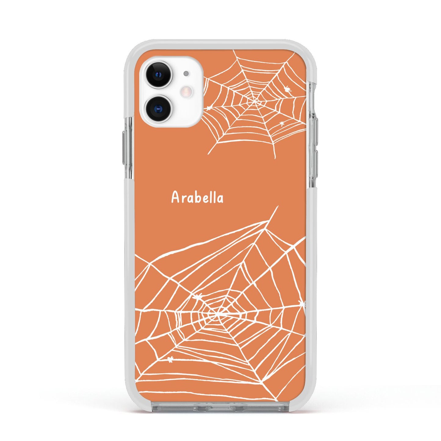 Personalised Orange Cobweb Apple iPhone 11 in White with White Impact Case