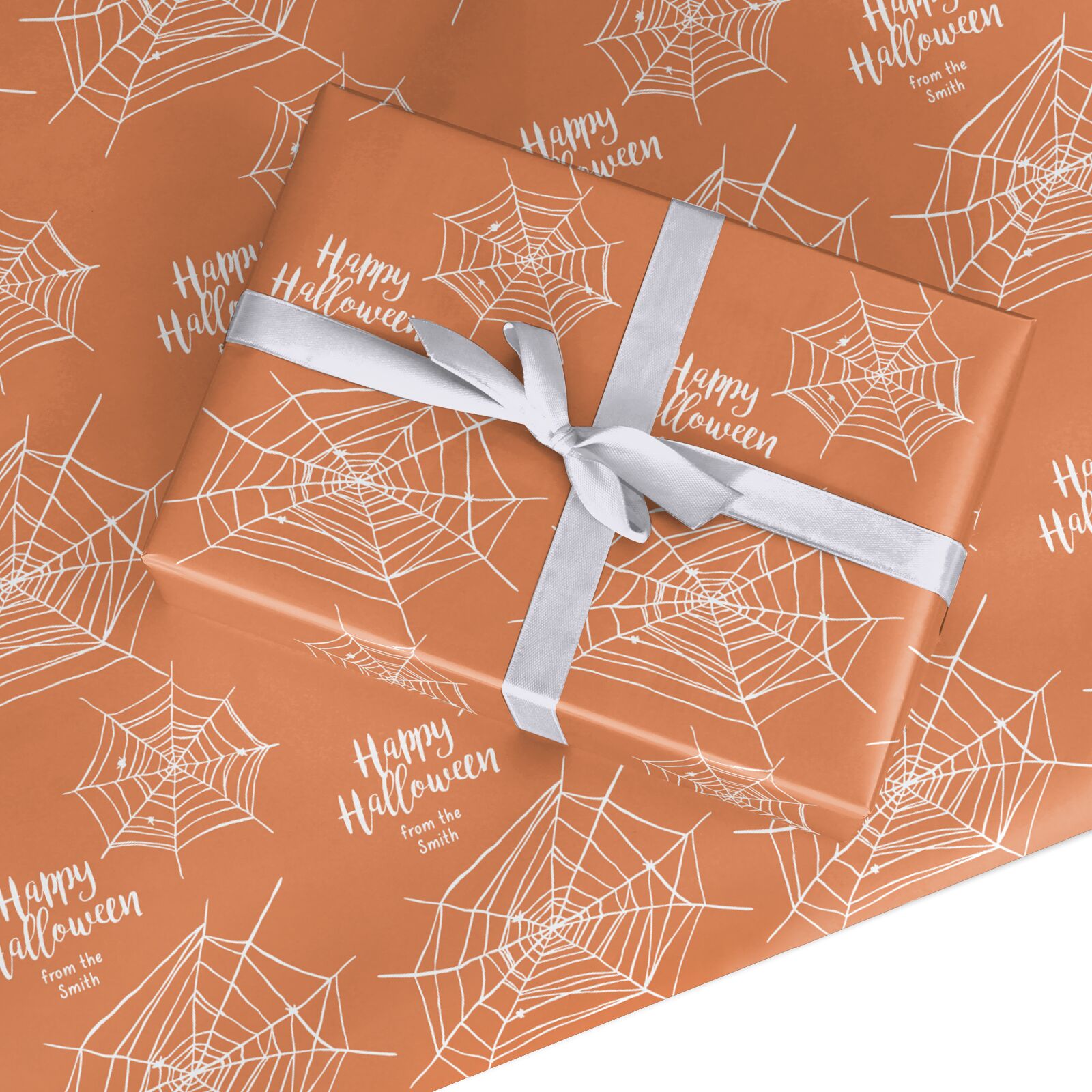 Personalised Orange Cobweb Custom Wrapping Paper