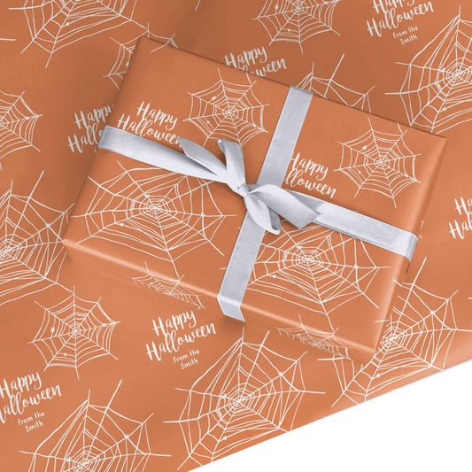 Personalised Orange Cobweb Custom Wrapping Paper