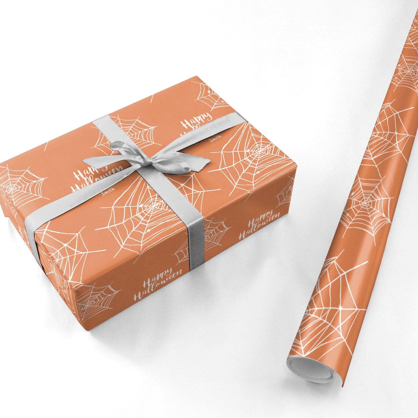Personalised Orange Cobweb Personalised Wrapping Paper