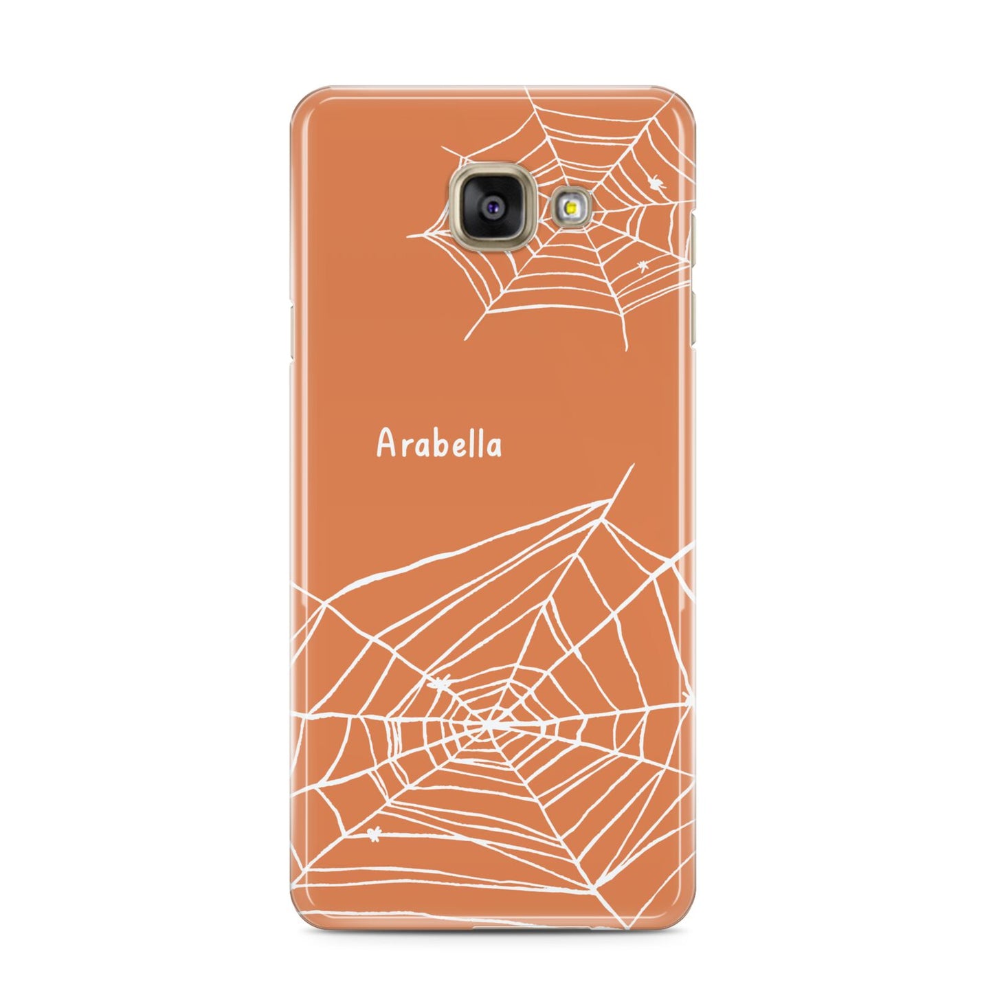 Personalised Orange Cobweb Samsung Galaxy A3 2016 Case on gold phone