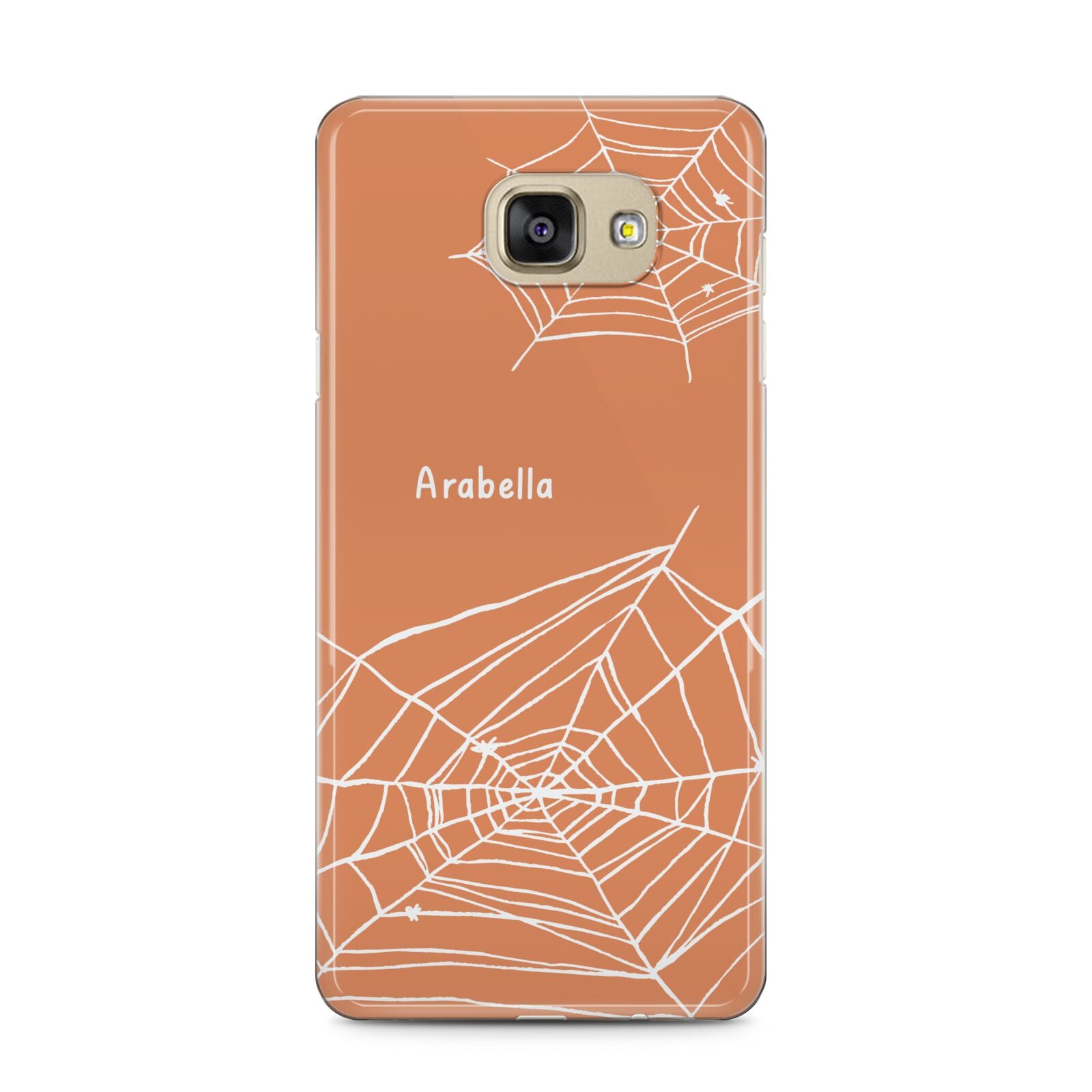 Personalised Orange Cobweb Samsung Galaxy A5 2016 Case on gold phone
