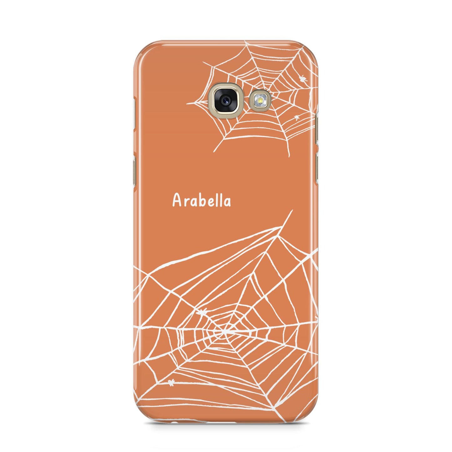 Personalised Orange Cobweb Samsung Galaxy A5 2017 Case on gold phone
