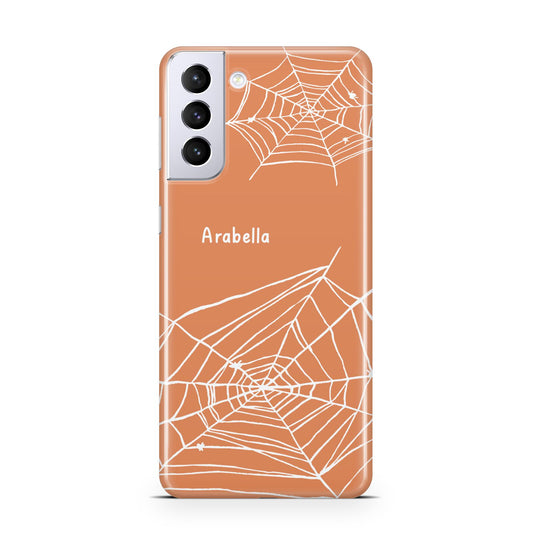 Personalised Orange Cobweb Samsung S21 Plus Phone Case