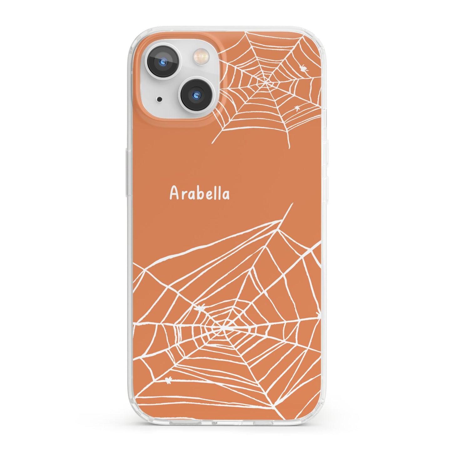 Personalised Orange Cobweb iPhone 13 Clear Bumper Case