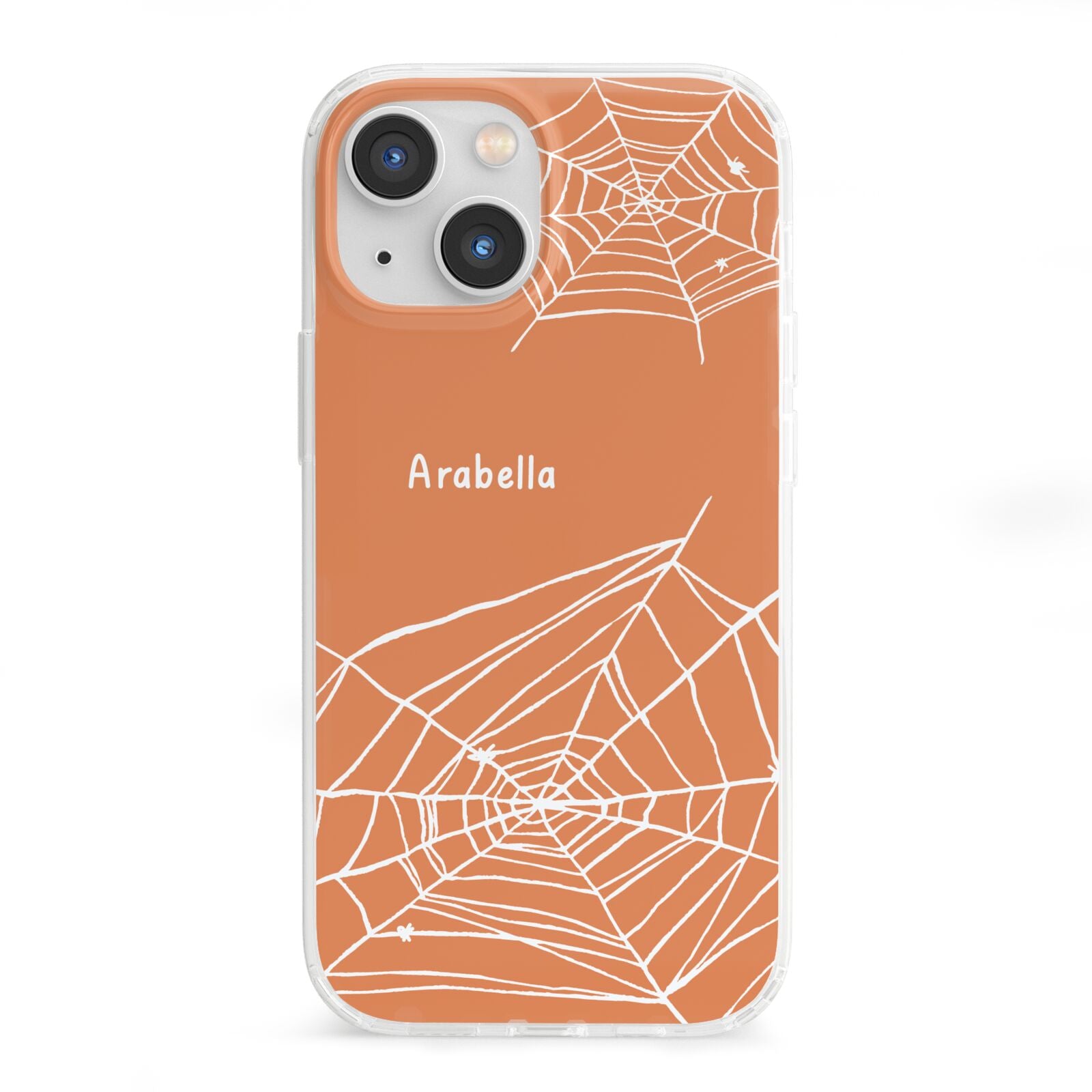 Personalised Orange Cobweb iPhone 13 Mini Clear Bumper Case