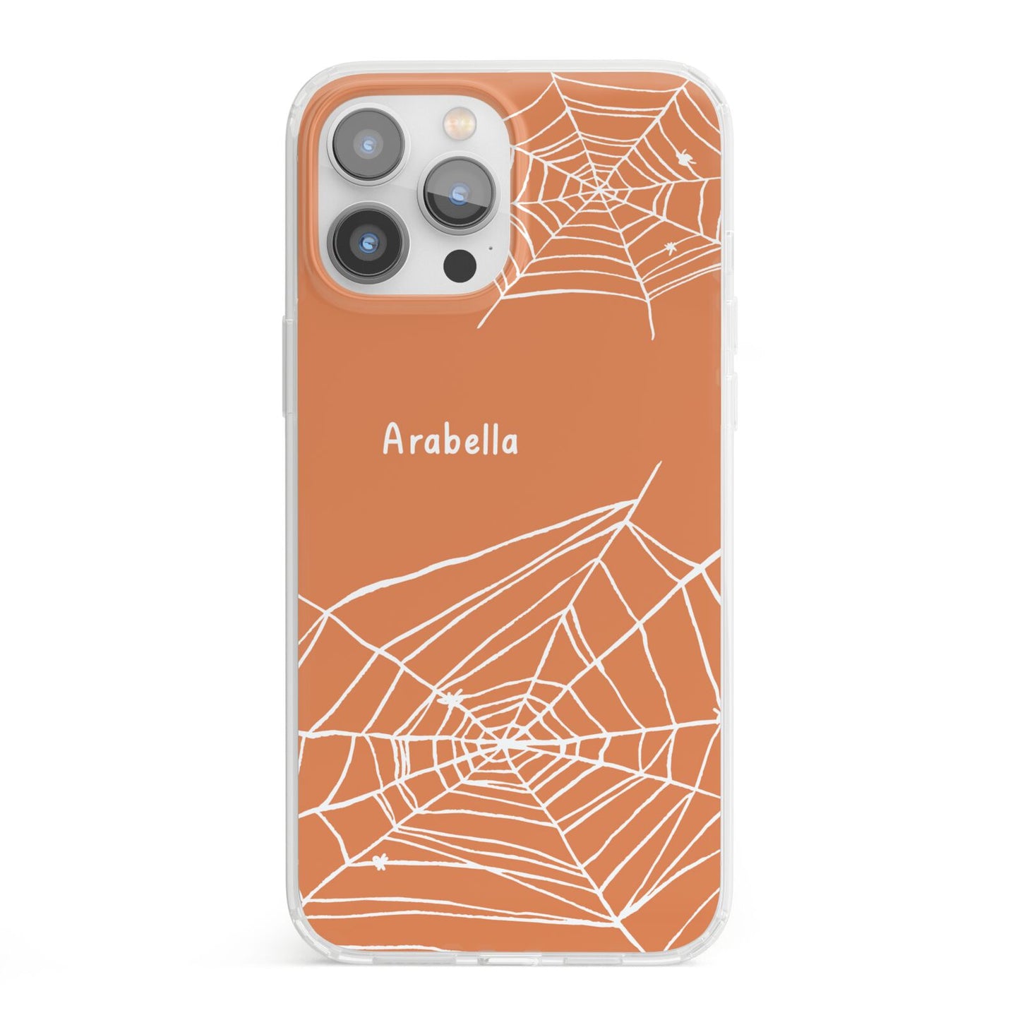 Personalised Orange Cobweb iPhone 13 Pro Max Clear Bumper Case