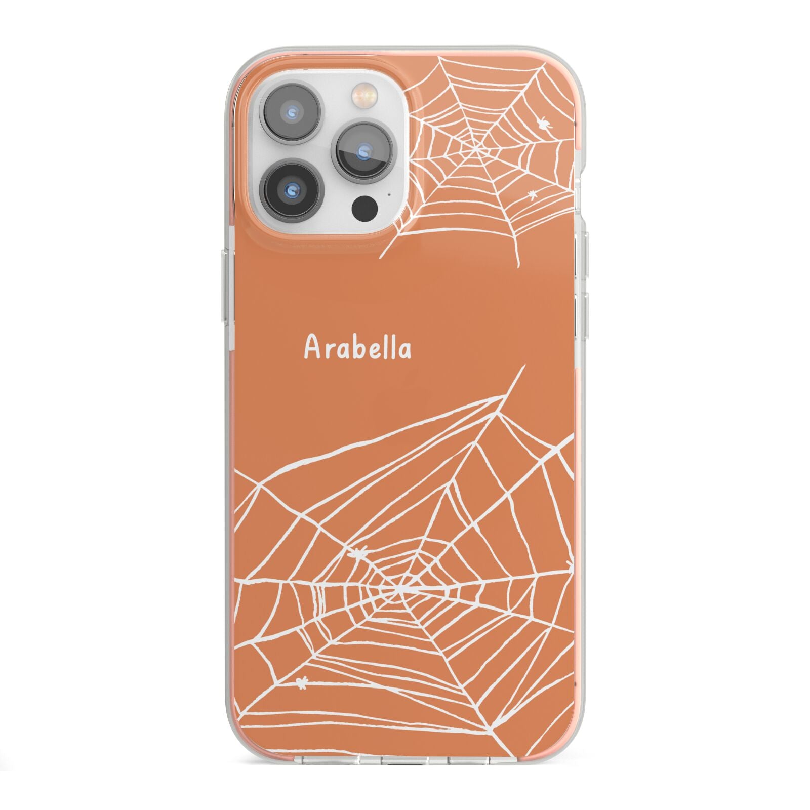 Personalised Orange Cobweb iPhone 13 Pro Max TPU Impact Case with Pink Edges