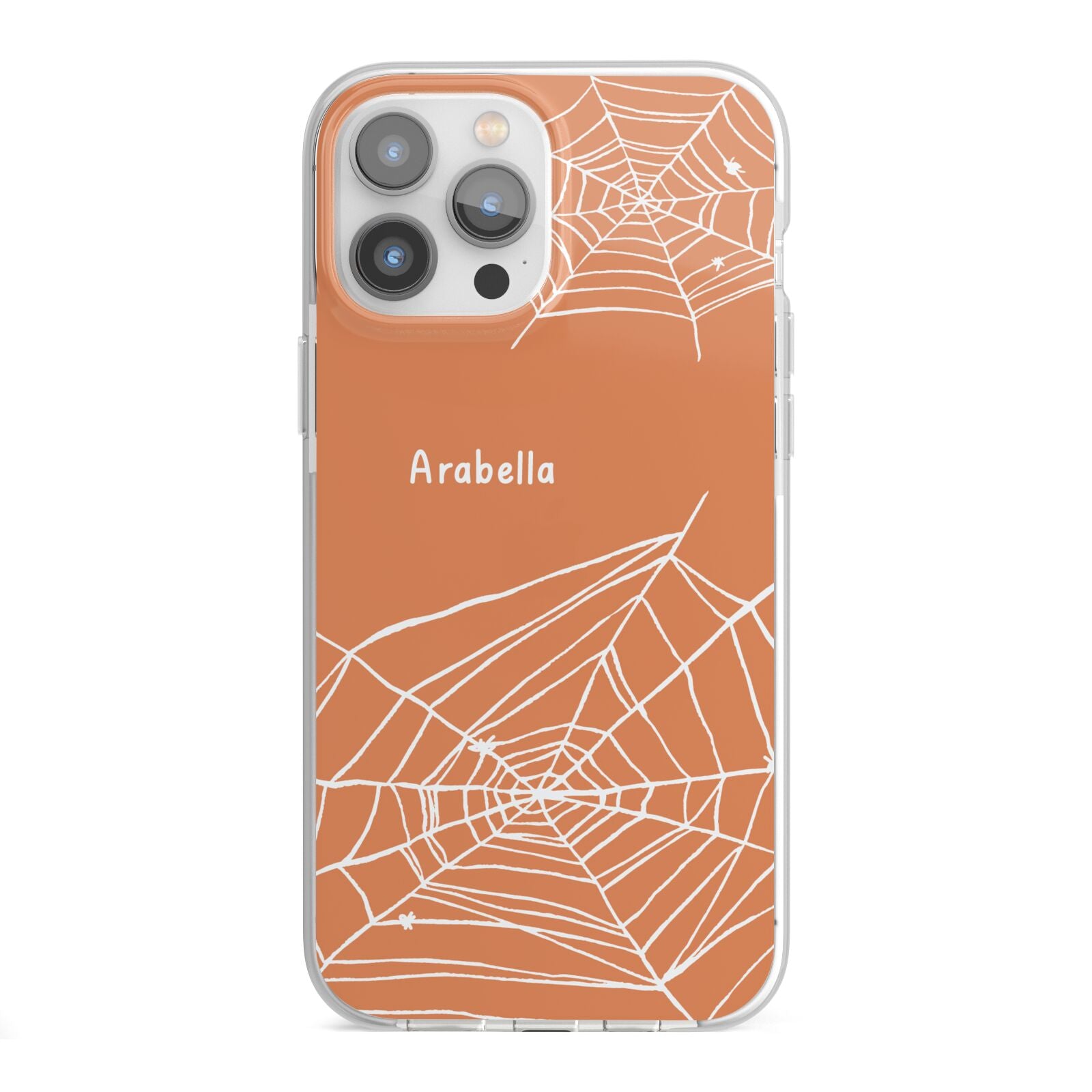 Personalised Orange Cobweb iPhone 13 Pro Max TPU Impact Case with White Edges