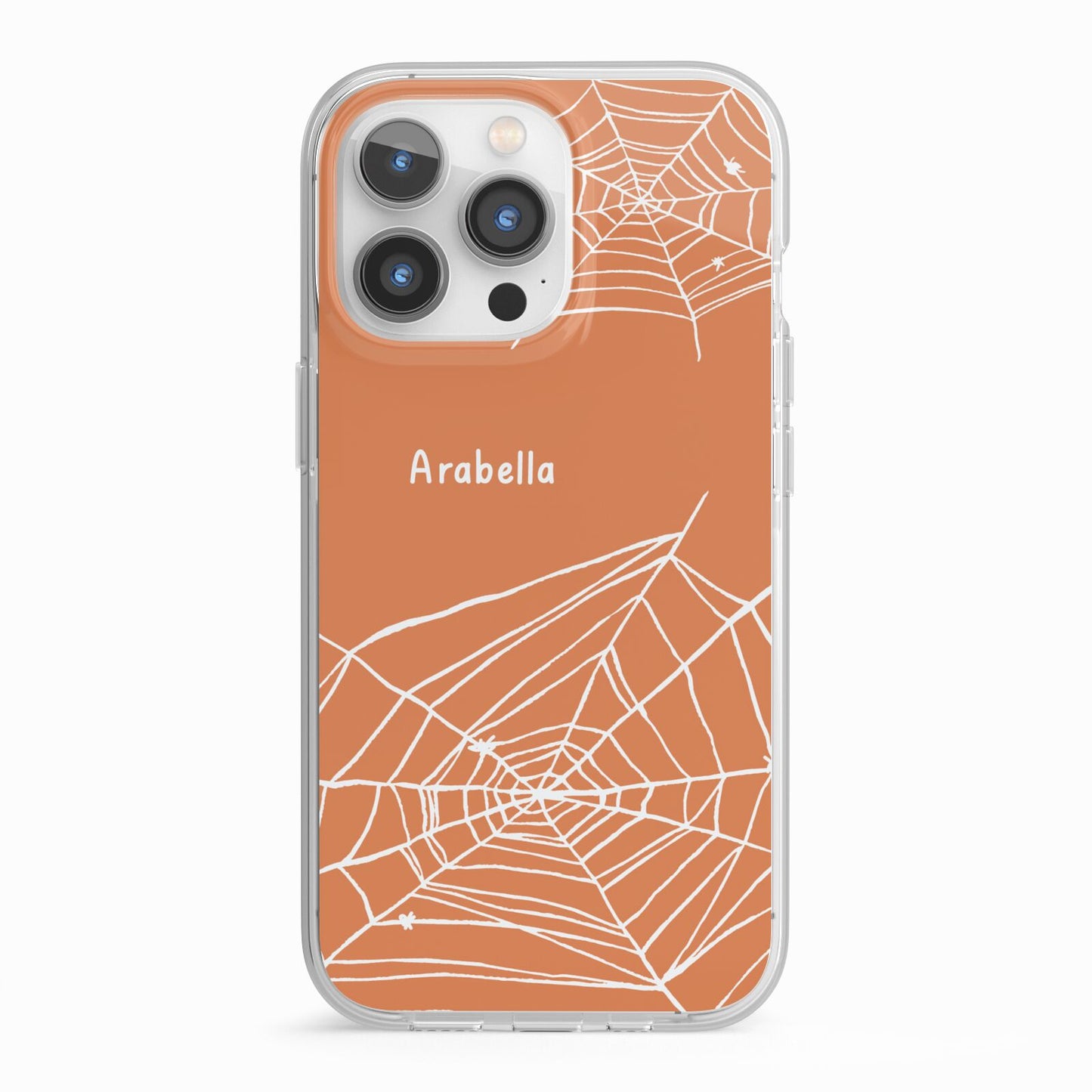Personalised Orange Cobweb iPhone 13 Pro TPU Impact Case with White Edges