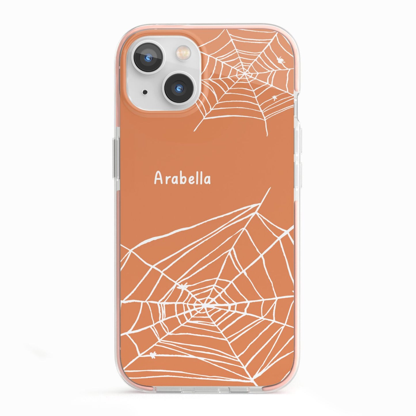 Personalised Orange Cobweb iPhone 13 TPU Impact Case with Pink Edges
