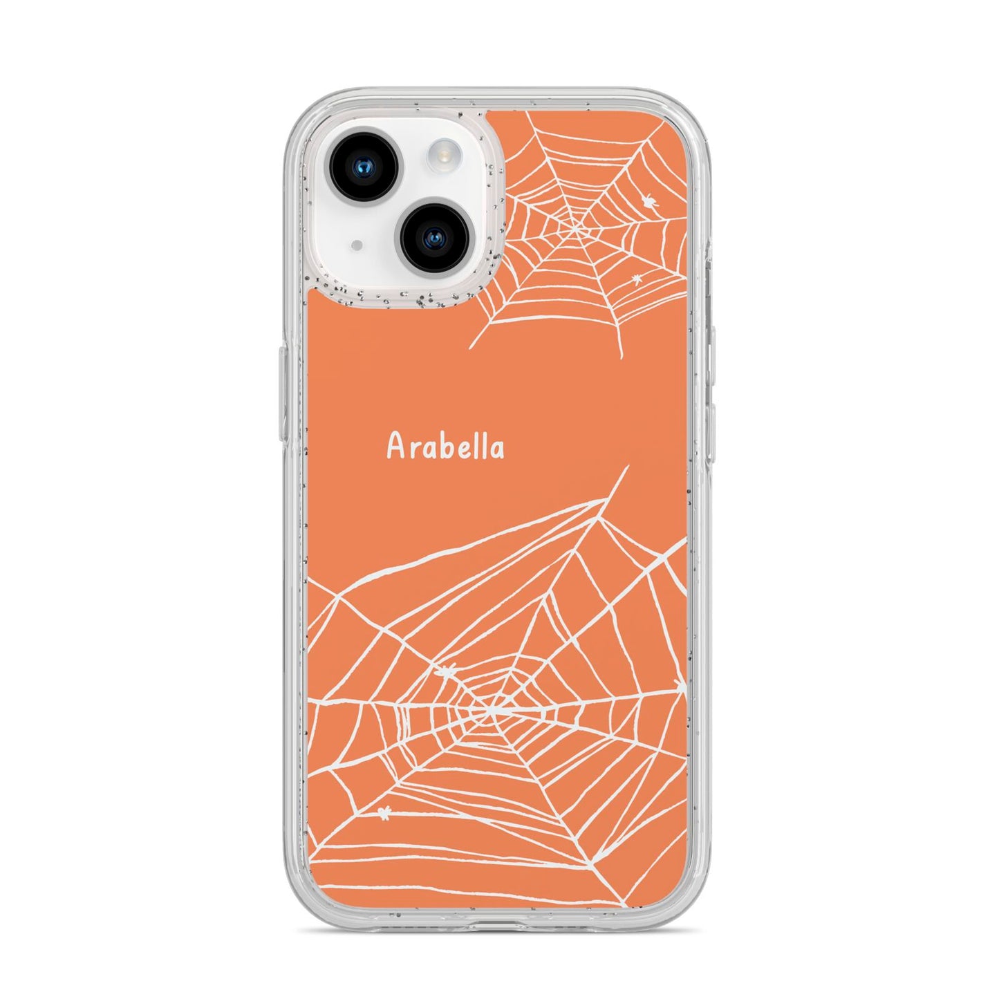 Personalised Orange Cobweb iPhone 14 Glitter Tough Case Starlight