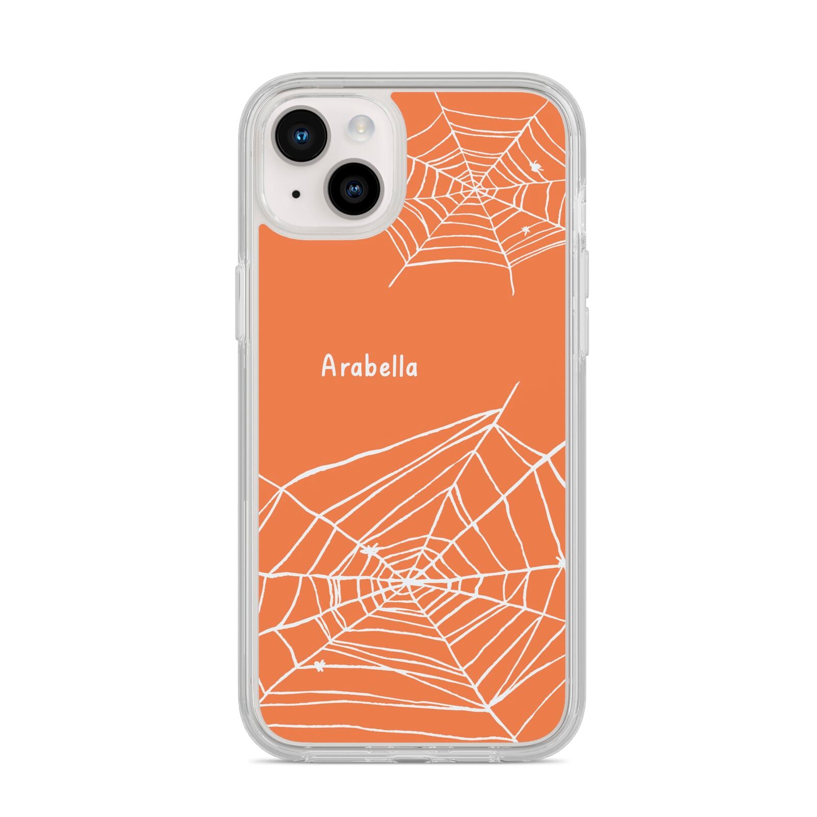 Personalised Orange Cobweb iPhone 14 Plus Clear Tough Case Starlight