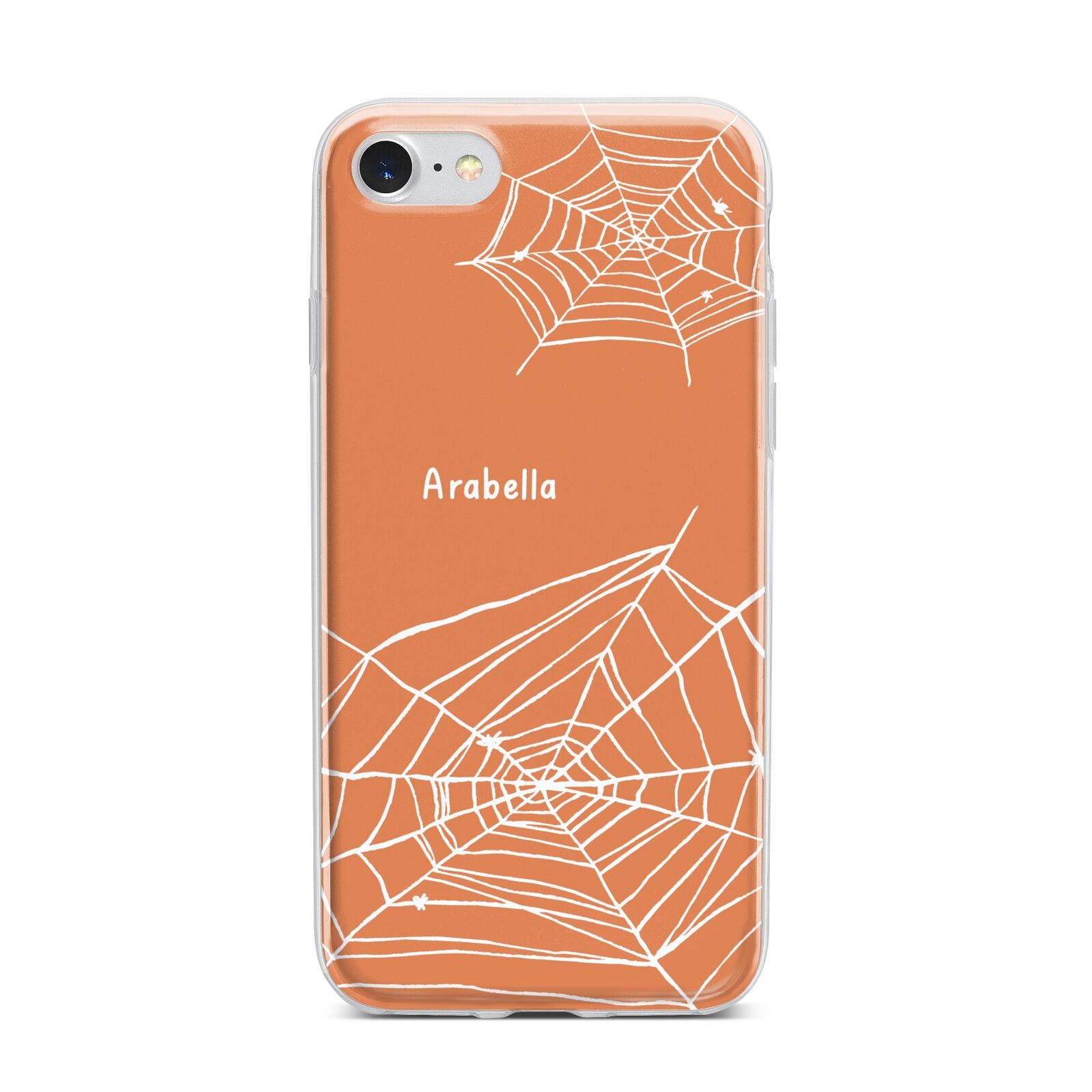 Personalised Orange Cobweb iPhone 7 Bumper Case on Silver iPhone
