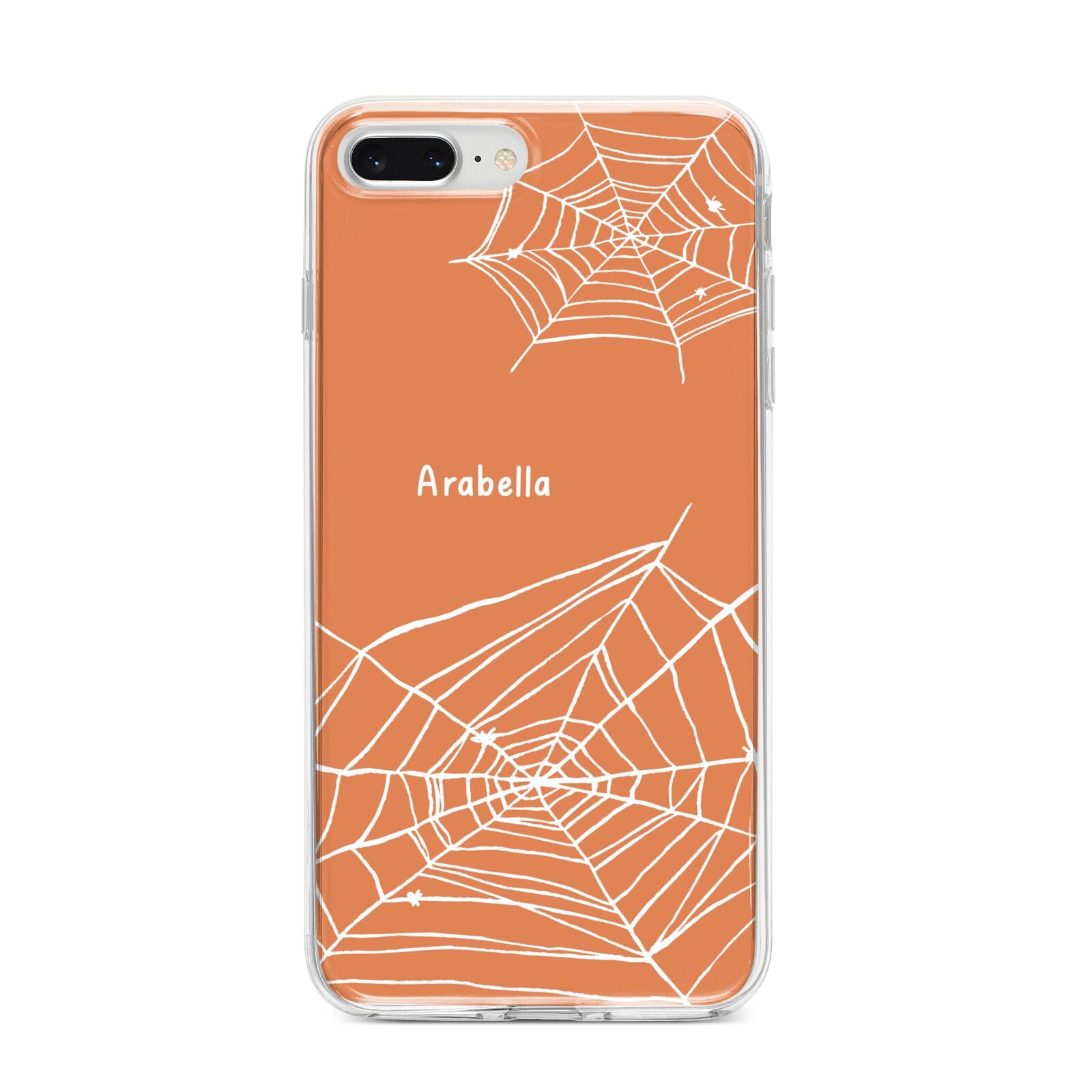 Personalised Orange Cobweb iPhone 8 Plus Bumper Case on Silver iPhone