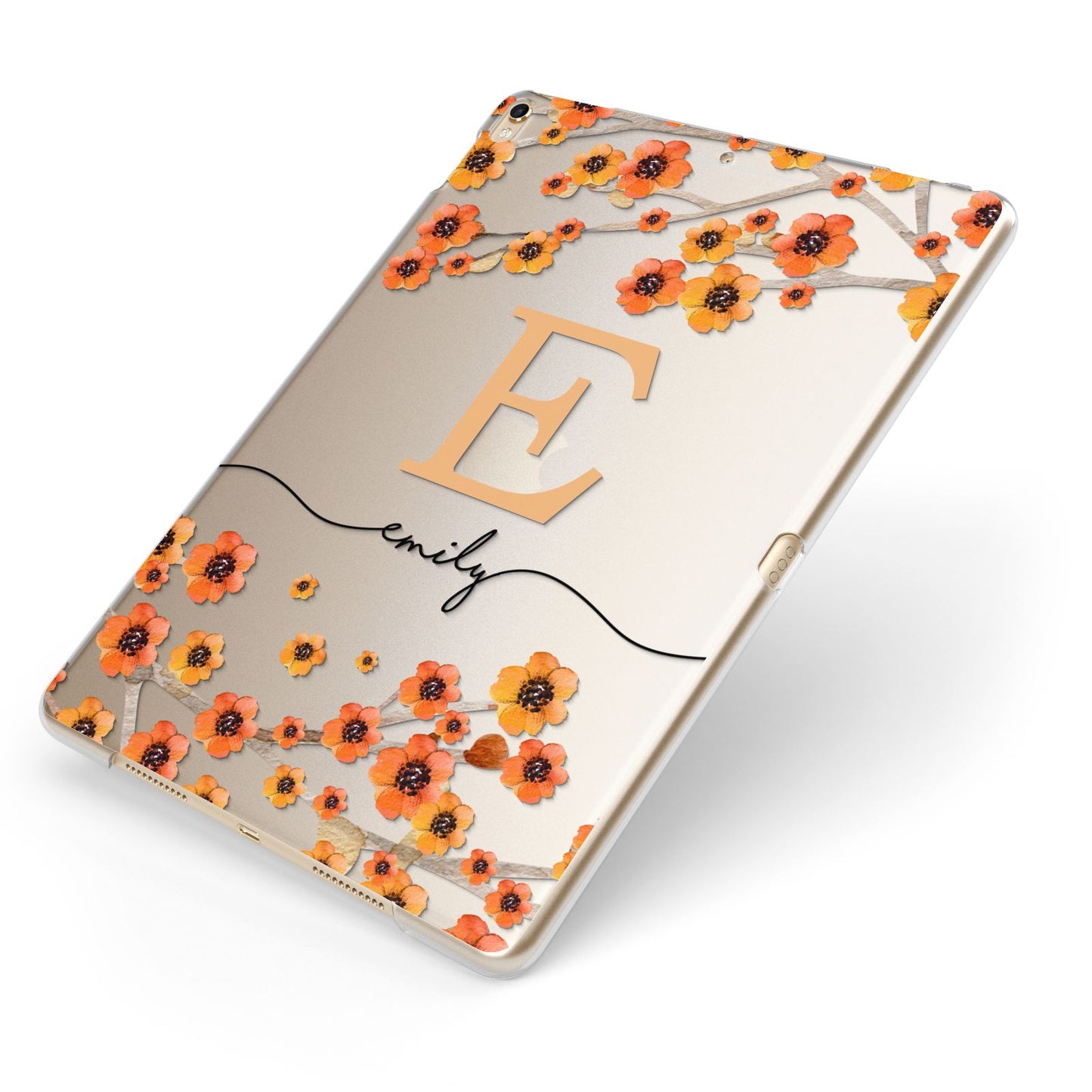 Personalised Orange Flowers Apple iPad Case on Gold iPad Side View