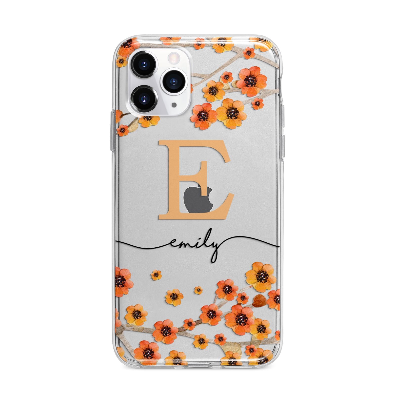 Personalised Orange Flowers Apple iPhone 11 Pro Max in Silver with Bumper Case