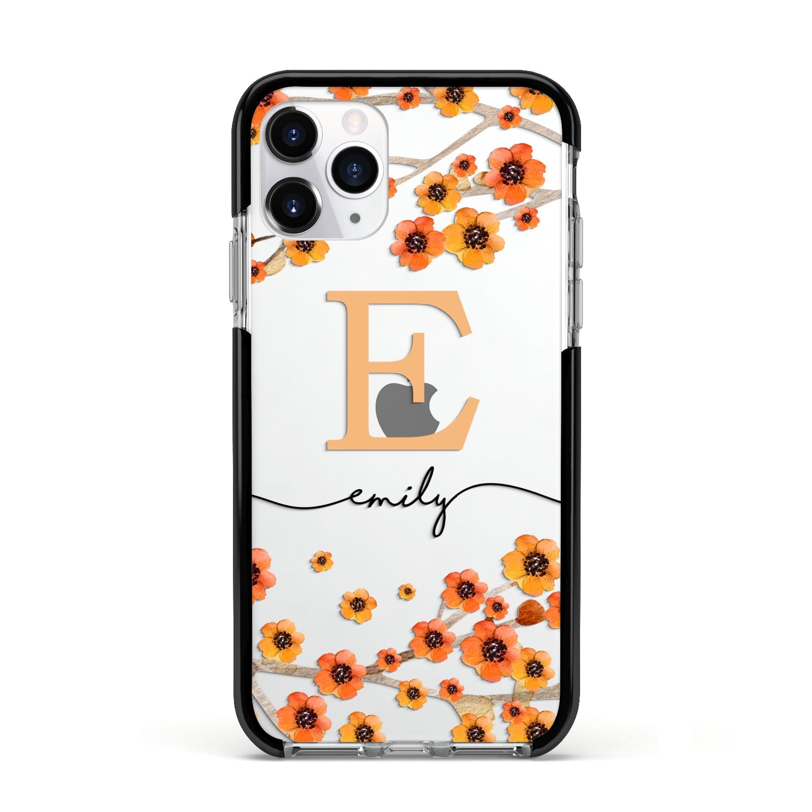 Personalised Orange Flowers Apple iPhone 11 Pro in Silver with Black Impact Case