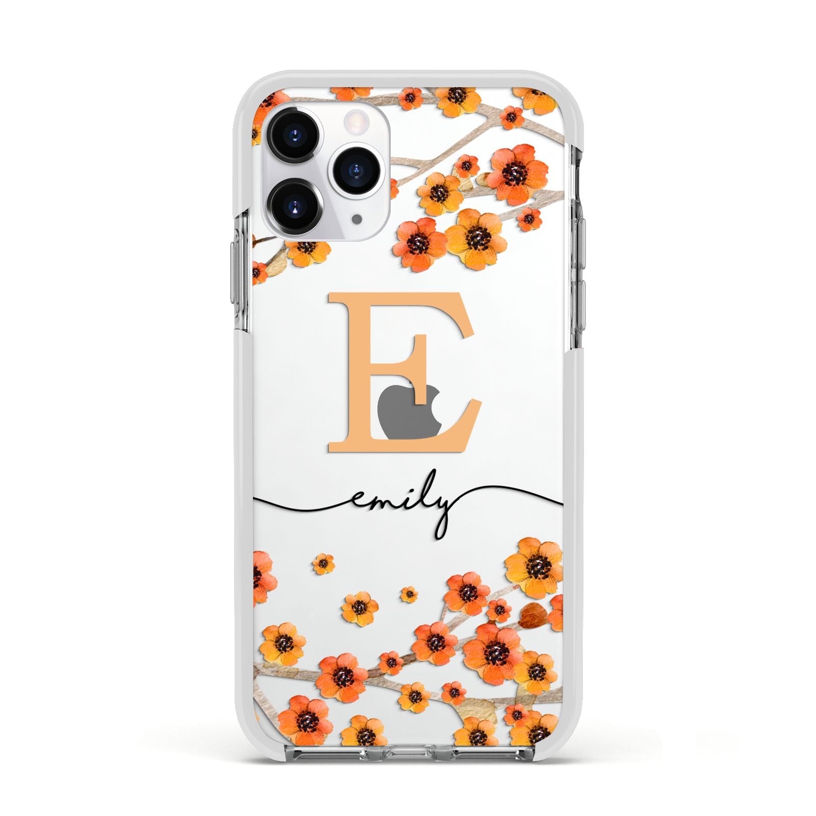 Personalised Orange Flowers Apple iPhone 11 Pro in Silver with White Impact Case