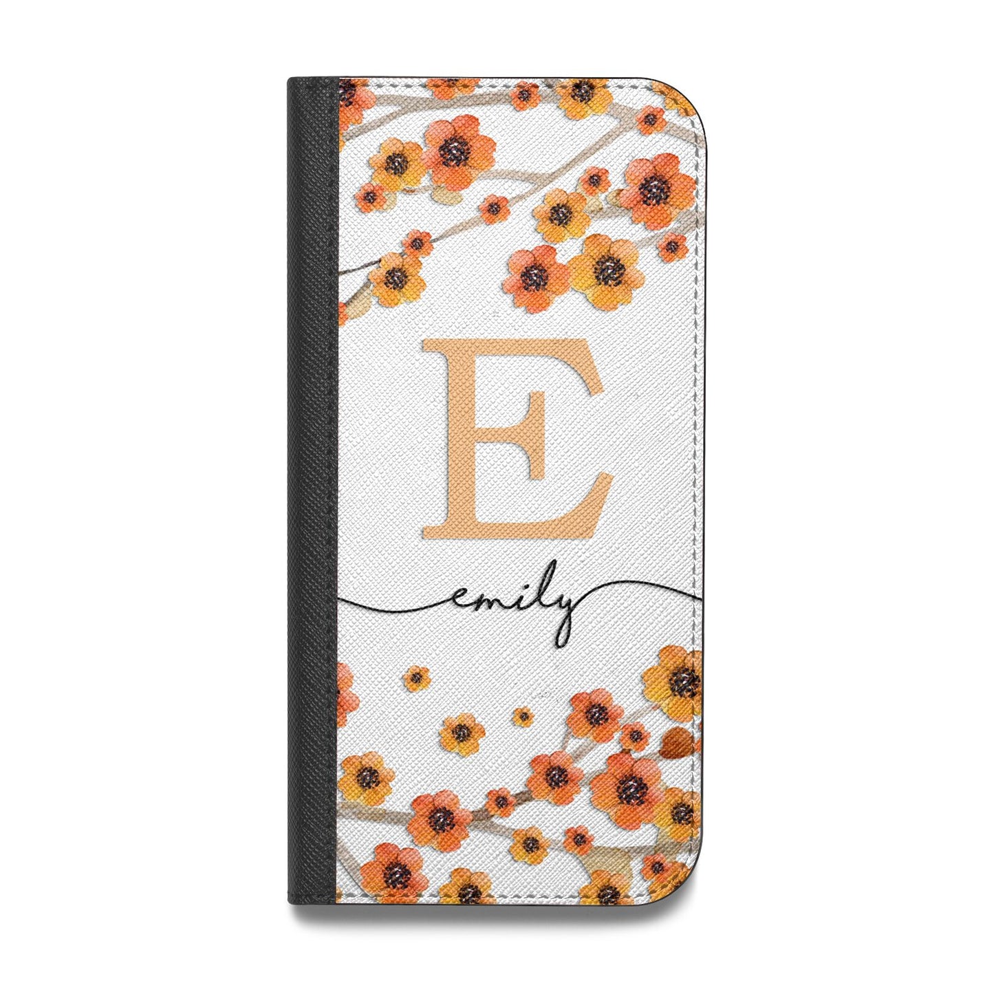 Personalised Orange Flowers Vegan Leather Flip iPhone Case