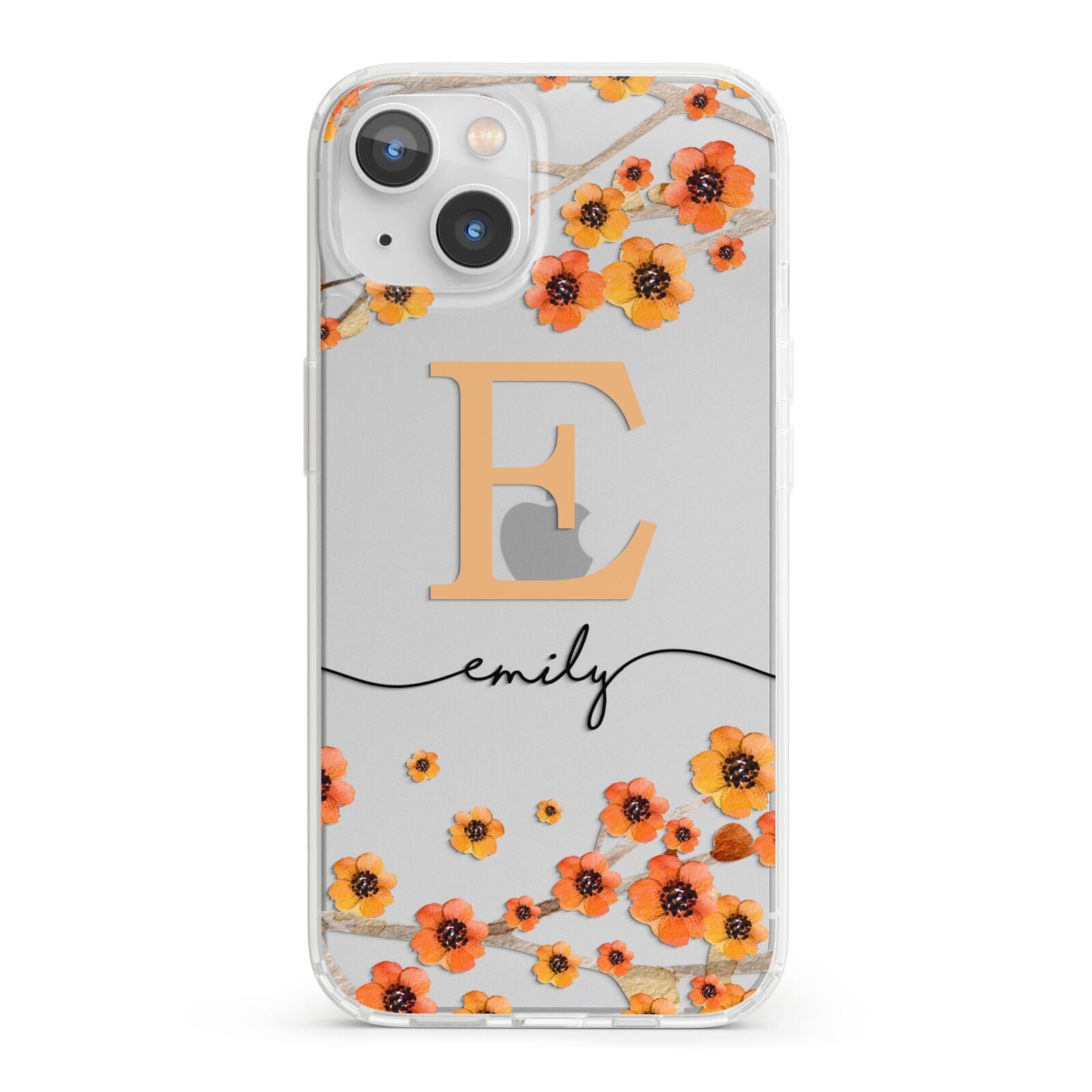 Personalised Orange Flowers iPhone 13 Clear Bumper Case