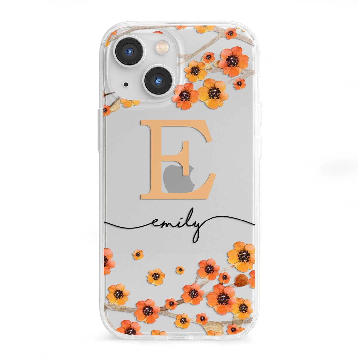 Personalised Orange Flowers iPhone 13 Mini Clear Bumper Case