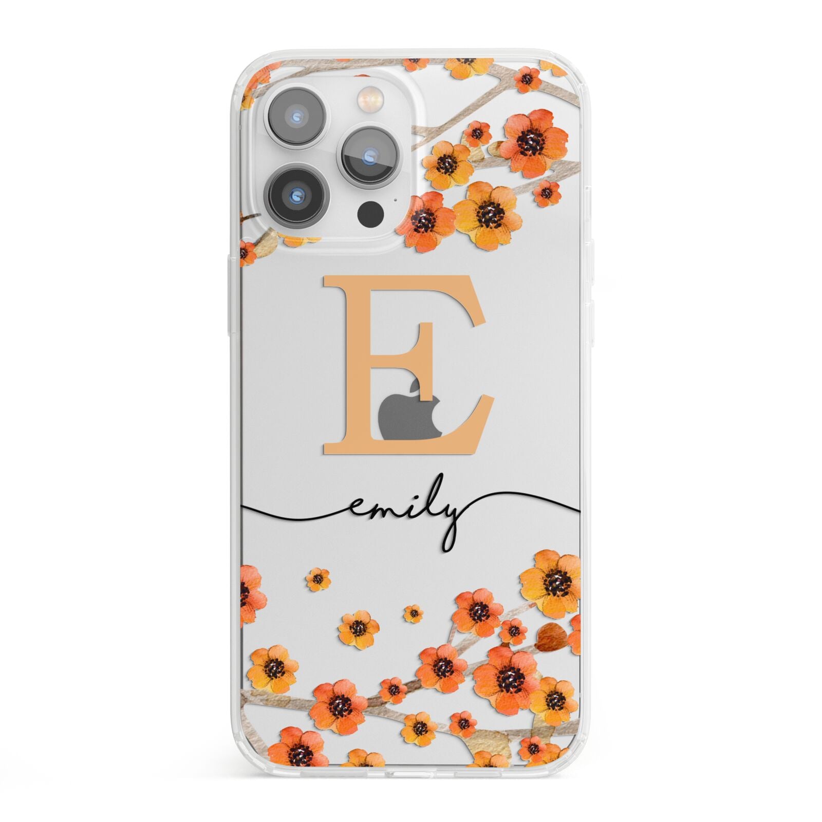 Personalised Orange Flowers iPhone 13 Pro Max Clear Bumper Case