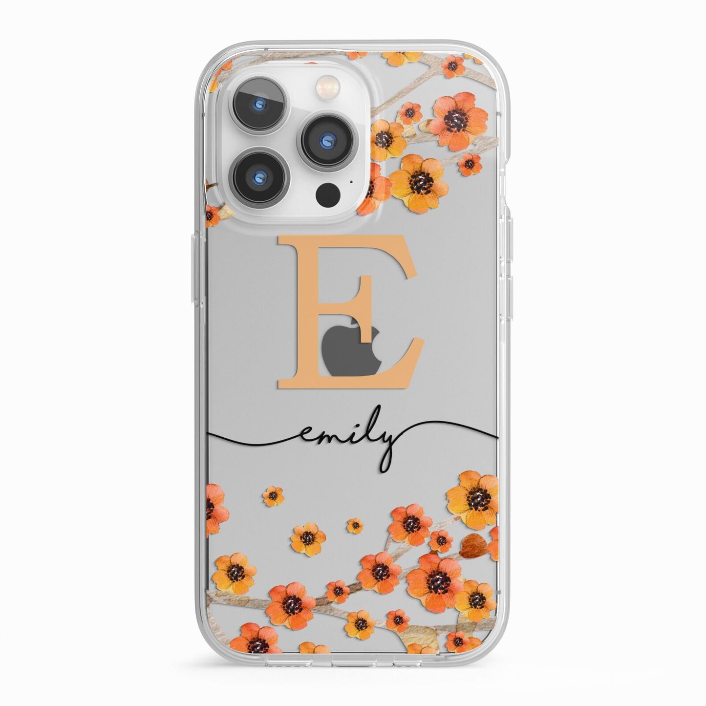 Personalised Orange Flowers iPhone 13 Pro TPU Impact Case with White Edges