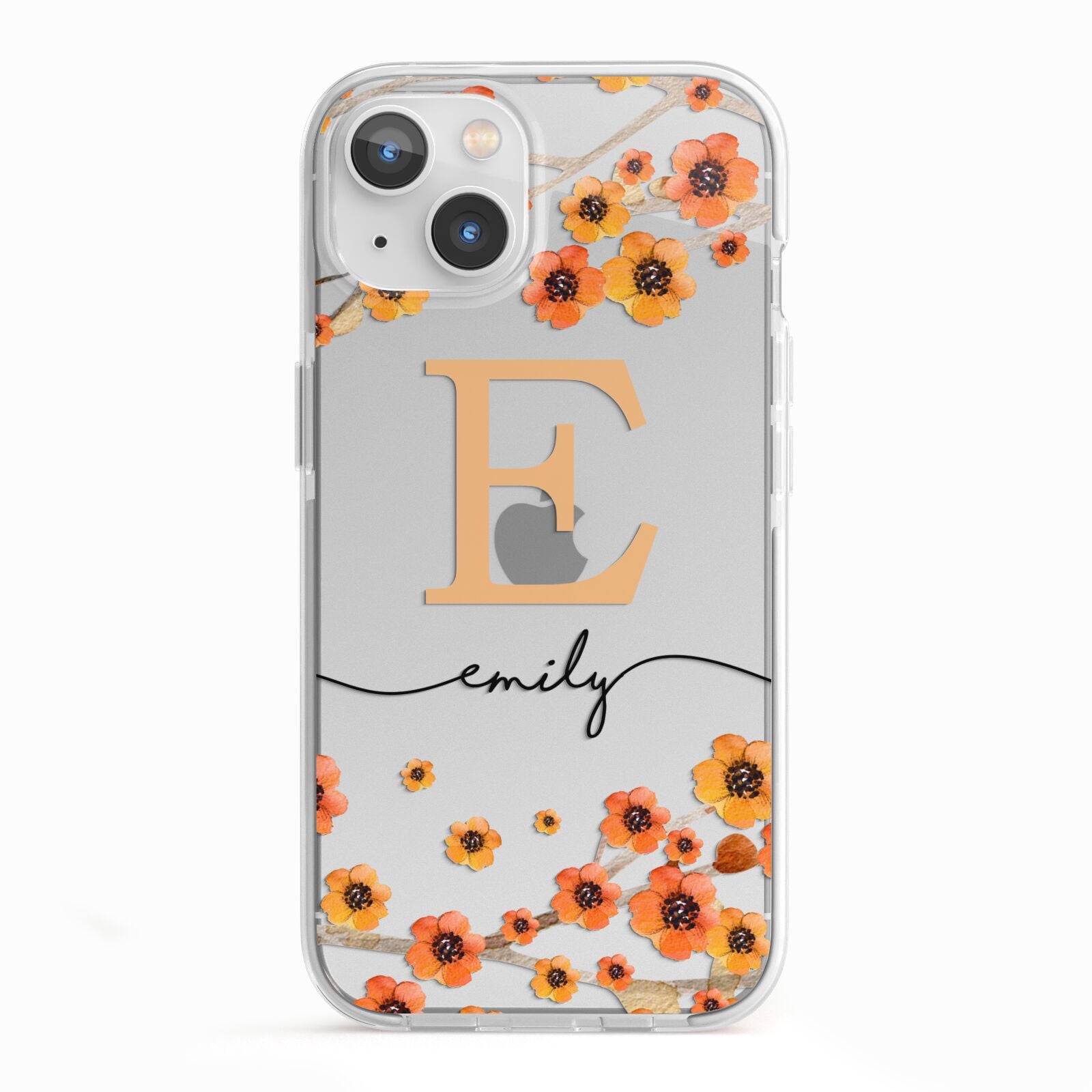 Personalised Orange Flowers iPhone 13 TPU Impact Case with White Edges