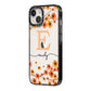 Personalised Orange Flowers iPhone 14 Black Impact Case Side Angle on Silver phone