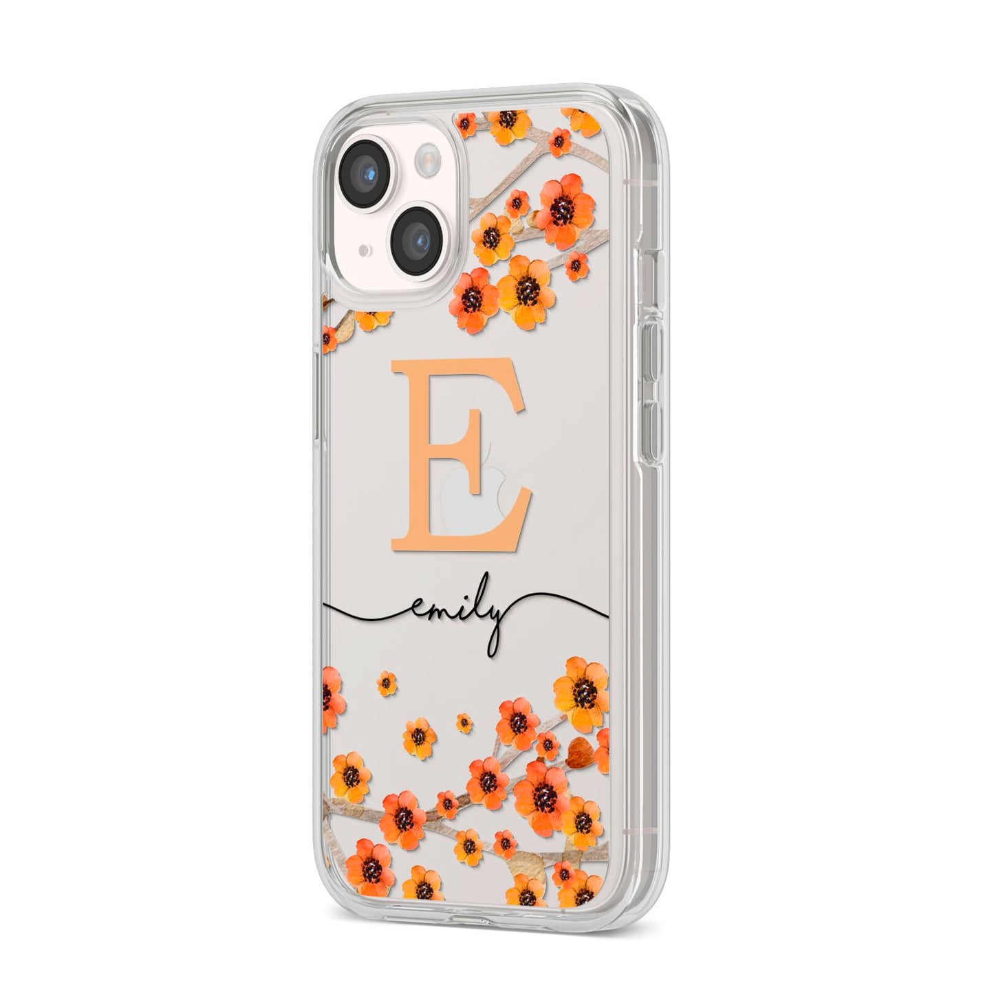 Personalised Orange Flowers iPhone 14 Clear Tough Case Starlight Angled Image