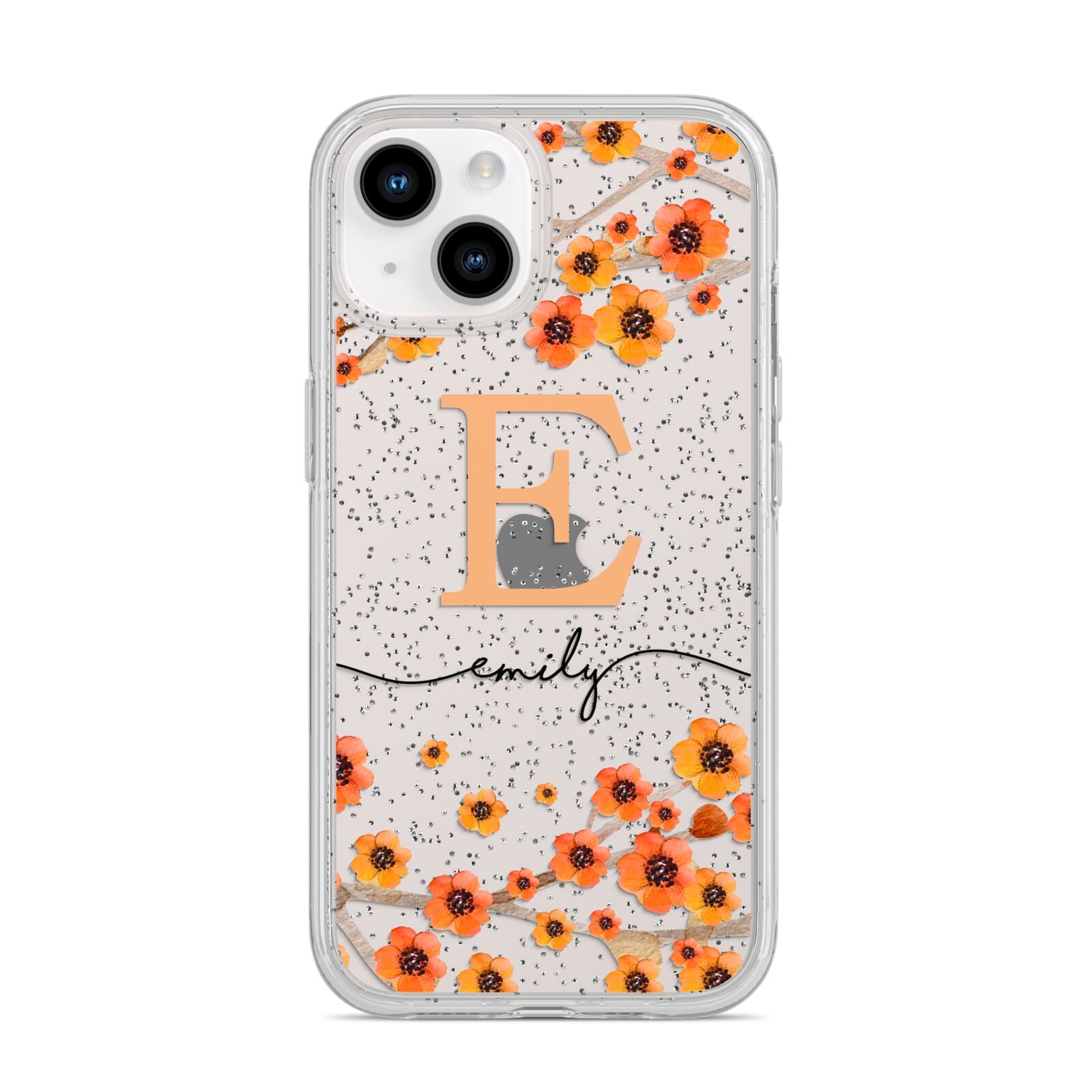 Personalised Orange Flowers iPhone 14 Glitter Tough Case Starlight