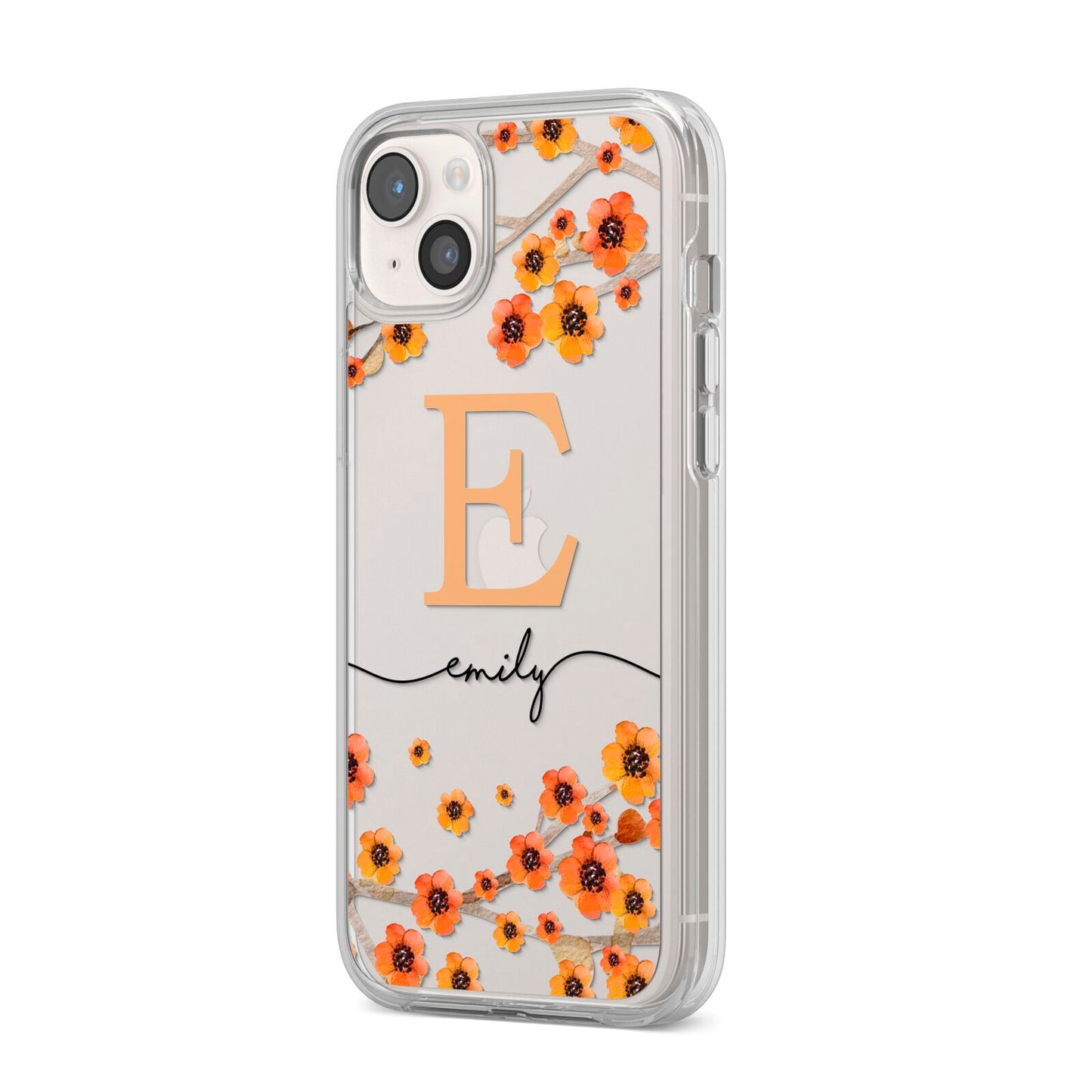 Personalised Orange Flowers iPhone 14 Plus Clear Tough Case Starlight Angled Image