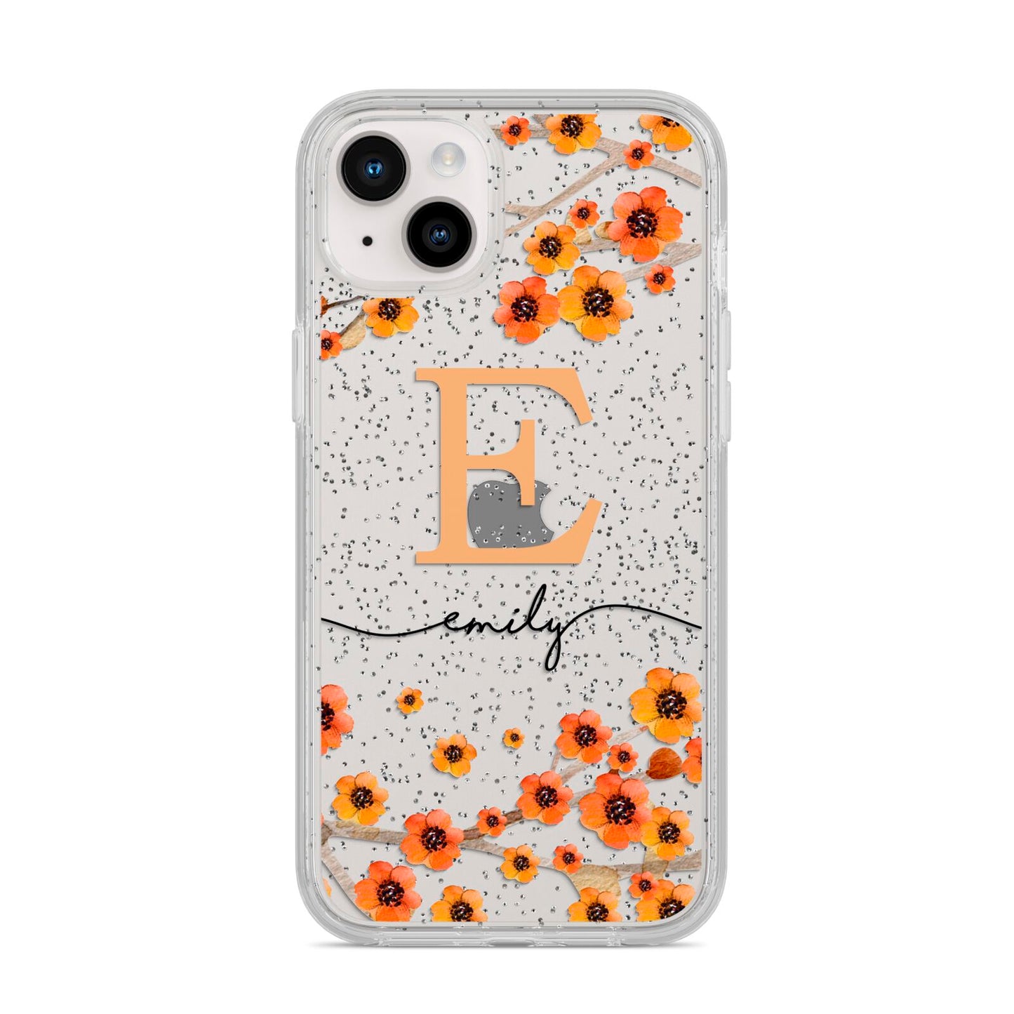 Personalised Orange Flowers iPhone 14 Plus Glitter Tough Case Starlight