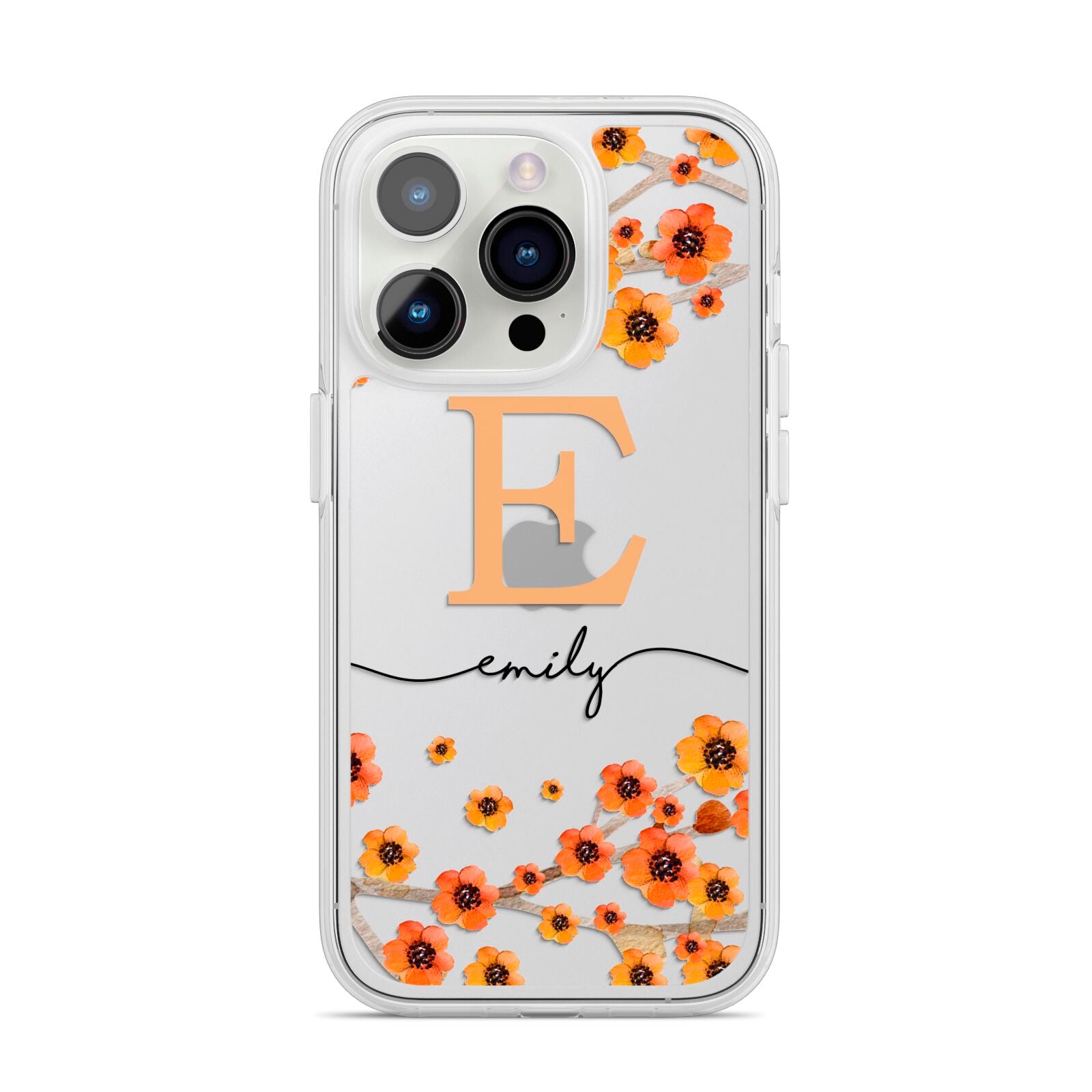 Personalised Orange Flowers iPhone 14 Pro Clear Tough Case Silver