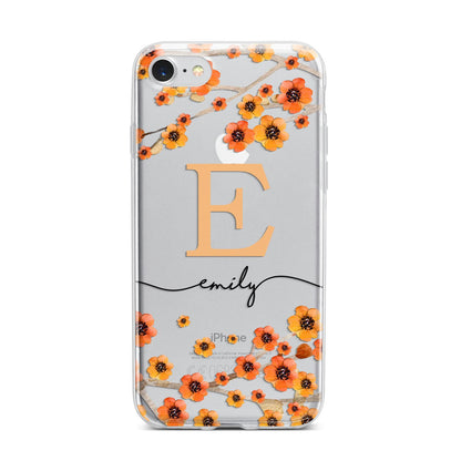 Personalised Orange Flowers iPhone 7 Bumper Case on Silver iPhone