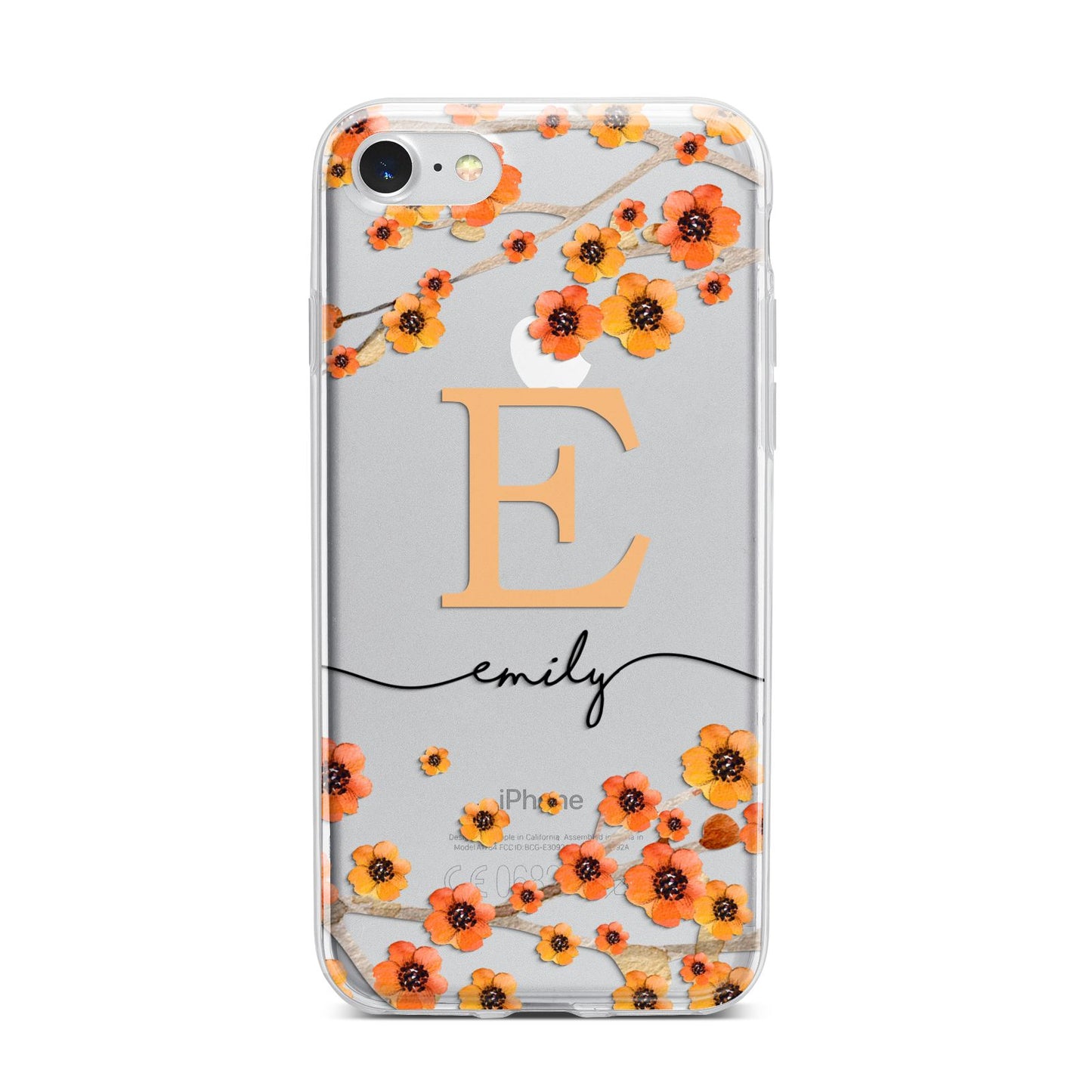 Personalised Orange Flowers iPhone 7 Bumper Case on Silver iPhone