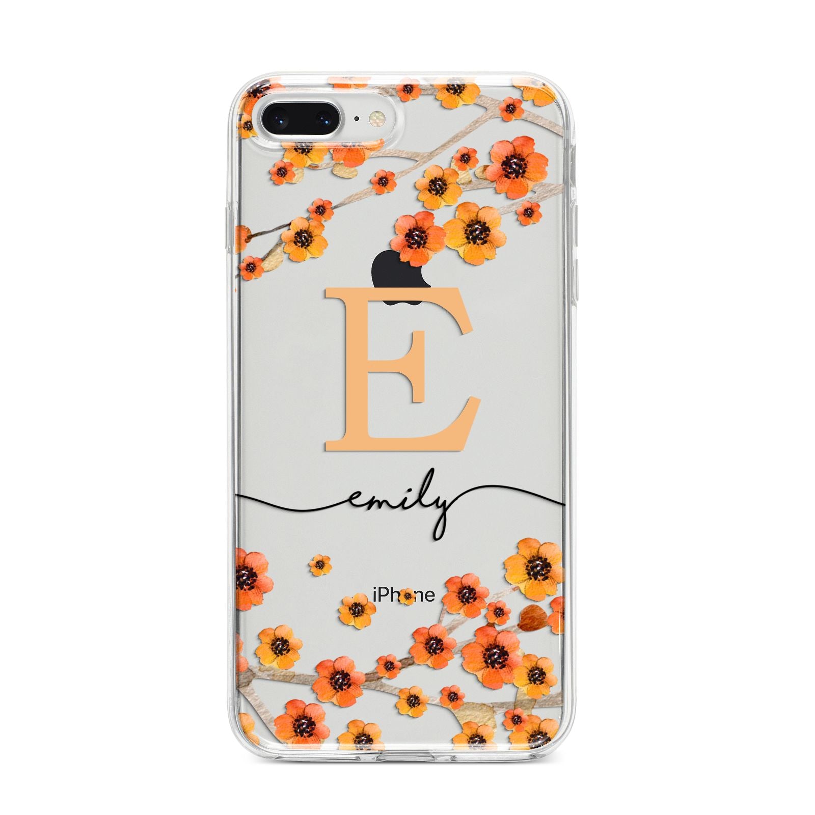Personalised Orange Flowers iPhone 8 Plus Bumper Case on Silver iPhone