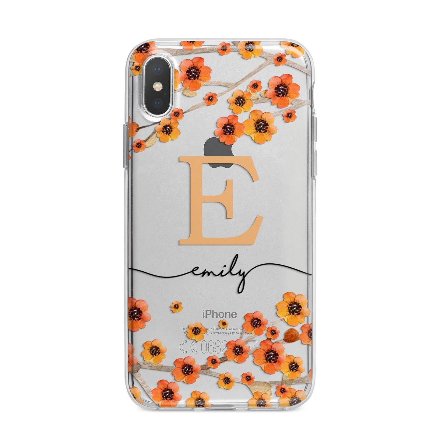 Personalised Orange Flowers iPhone X Bumper Case on Silver iPhone Alternative Image 1