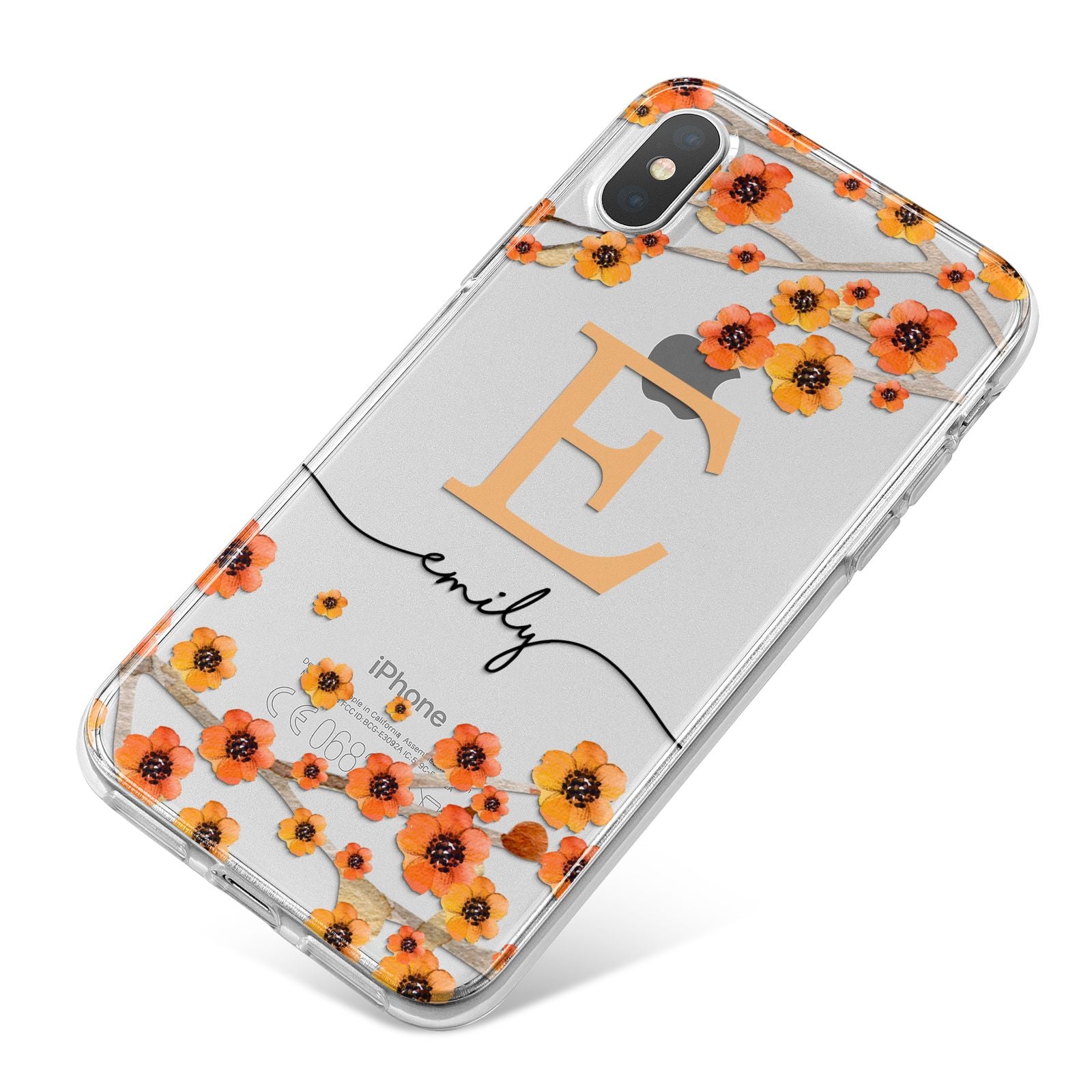 Personalised Orange Flowers iPhone X Bumper Case on Silver iPhone