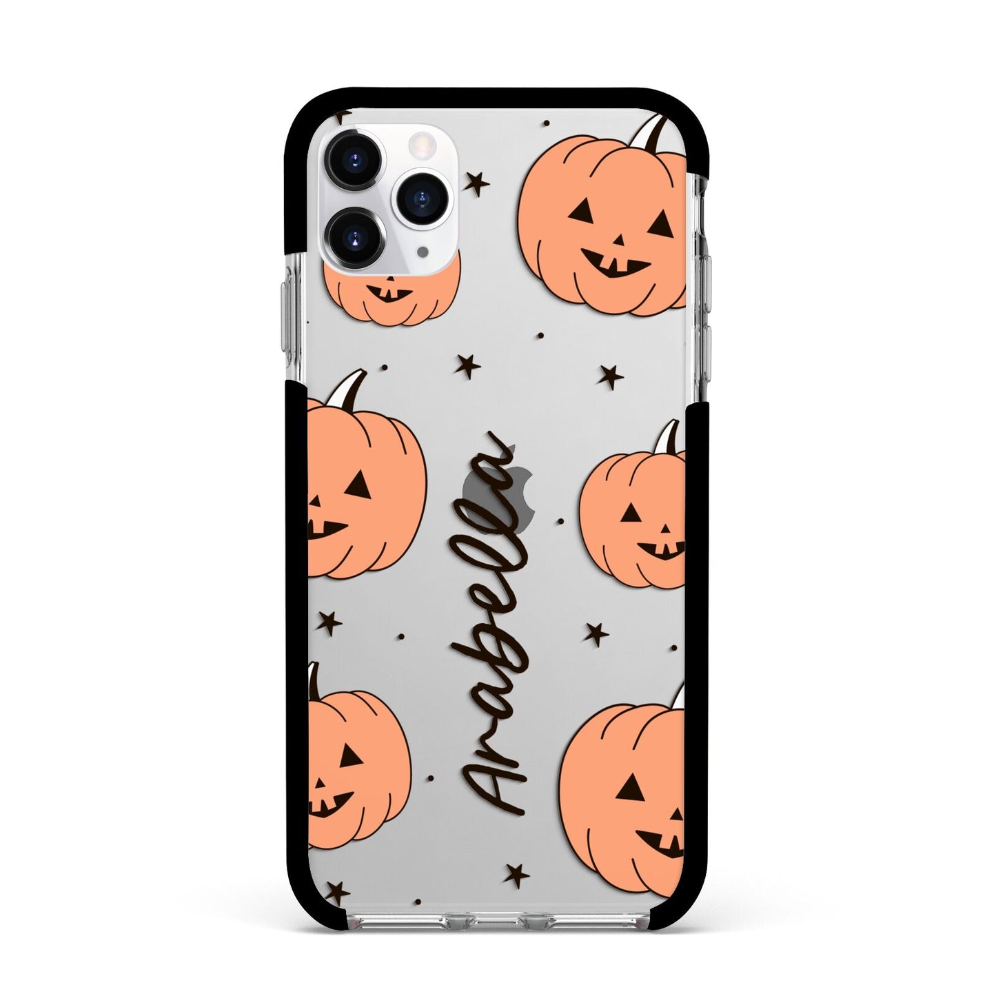 Personalised Orange Pumpkin Apple iPhone 11 Pro Max in Silver with Black Impact Case