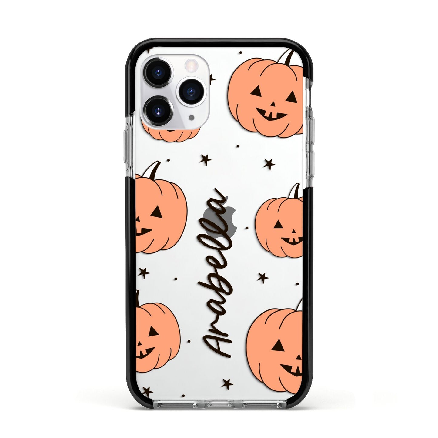 Personalised Orange Pumpkin Apple iPhone 11 Pro in Silver with Black Impact Case