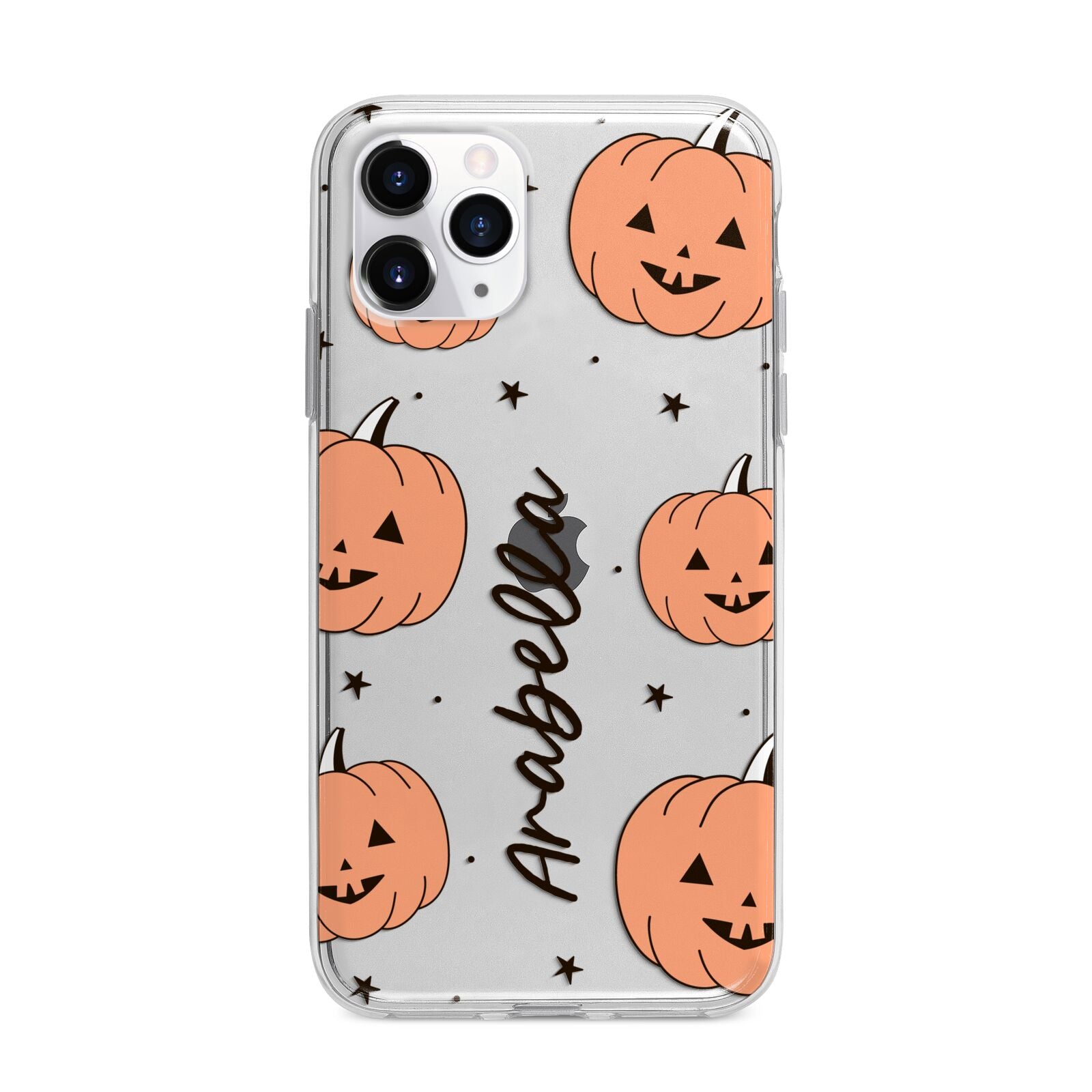Personalised Orange Pumpkin Apple iPhone 11 Pro in Silver with Bumper Case